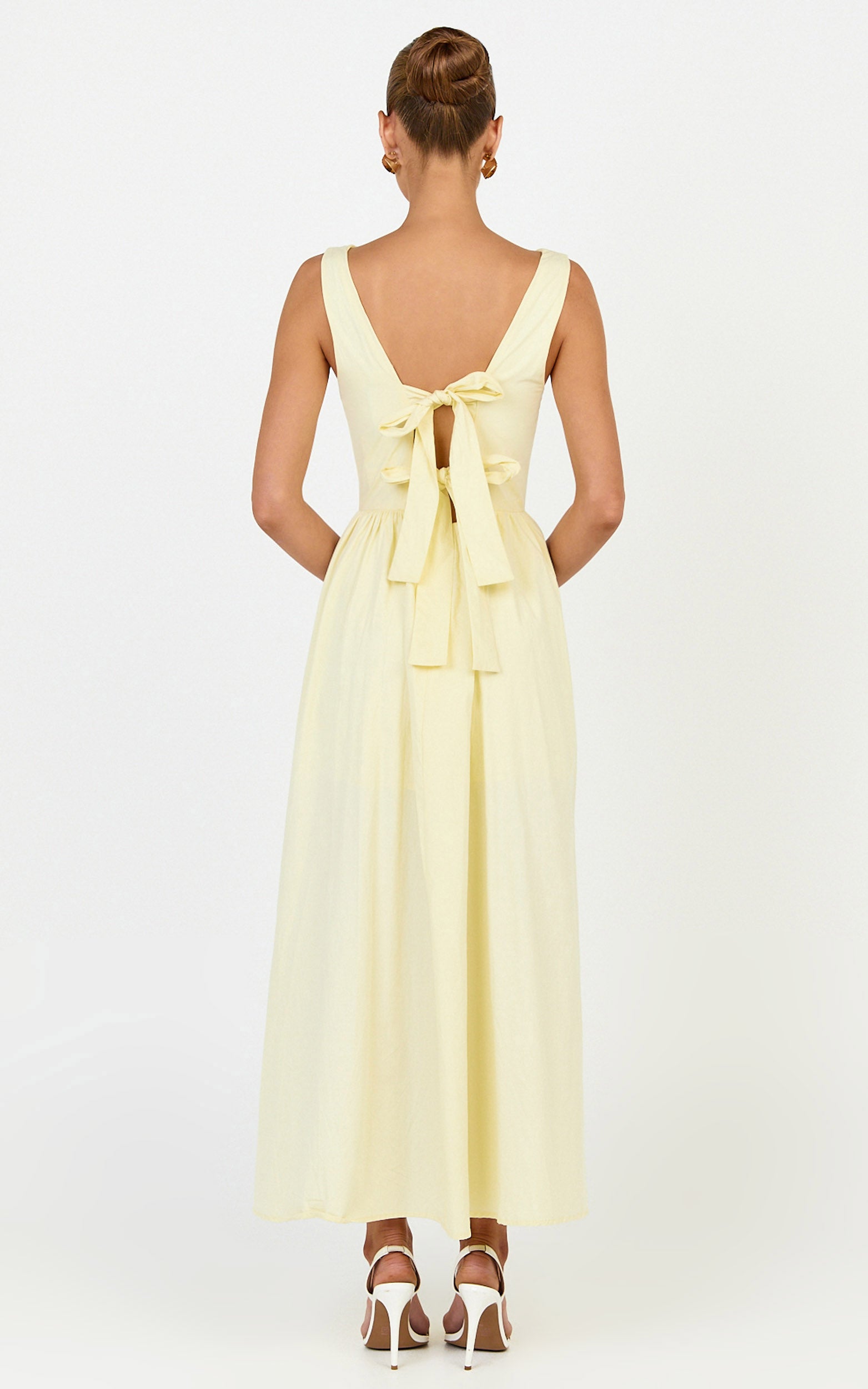 Casina Midi Dress - Boat Neck Tie Back Fit And Flare Dress in Yellow - View 2