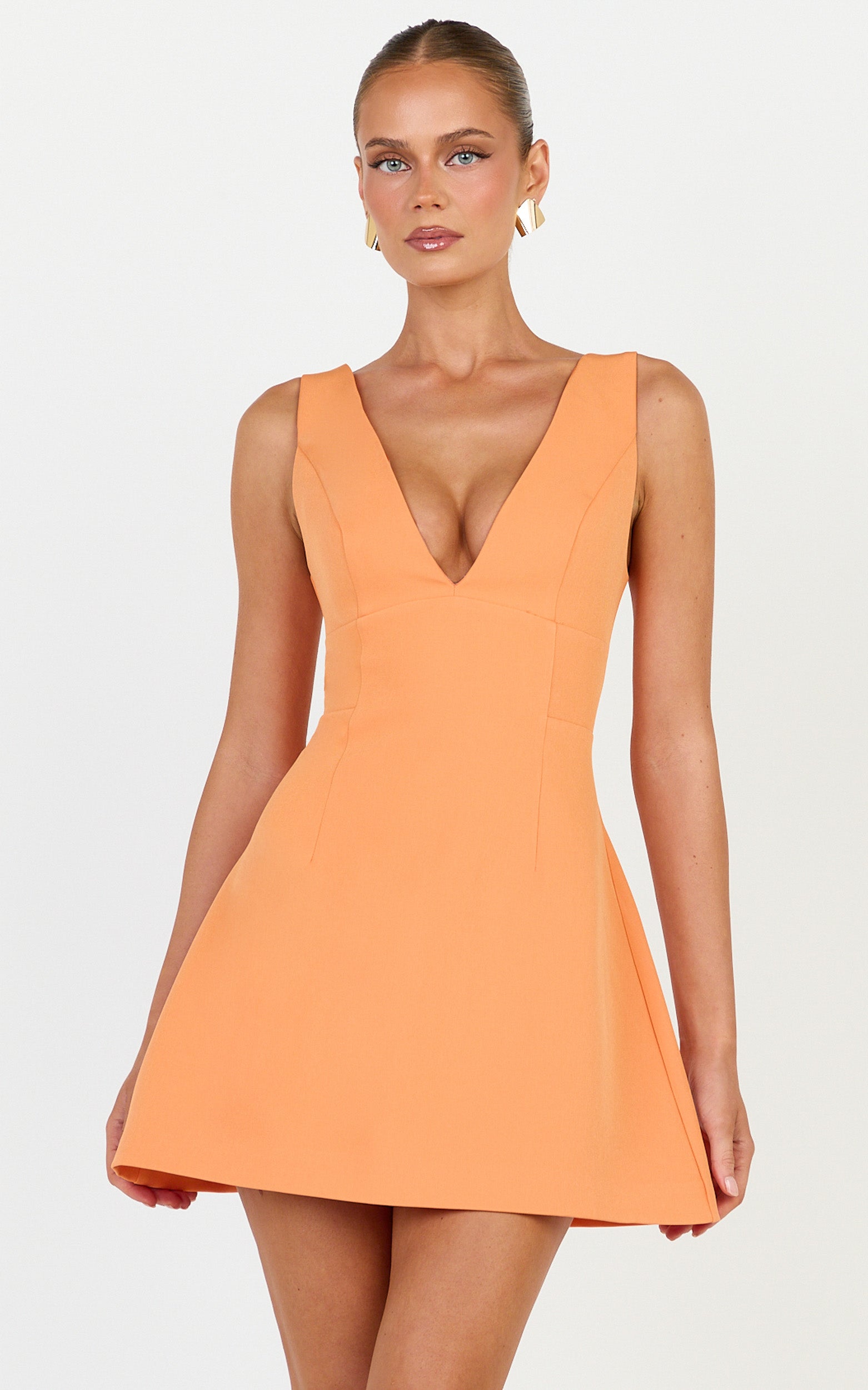 Karissa Mini Dress - V Neck Fit And Flare Dress in Orange - View 3