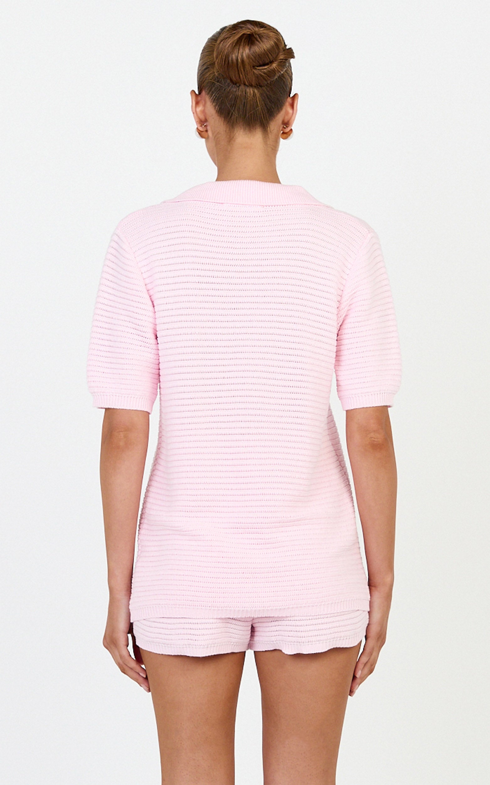 Vivi Two Piece Top and Shorts Set - Crochet Shirt and Shorts Set in Pink - View 7