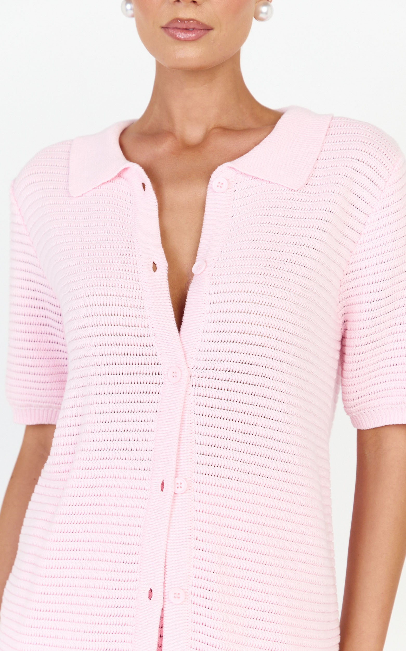 Vivi Two Piece Top and Shorts Set - Crochet Shirt and Shorts Set in Pink - View 8