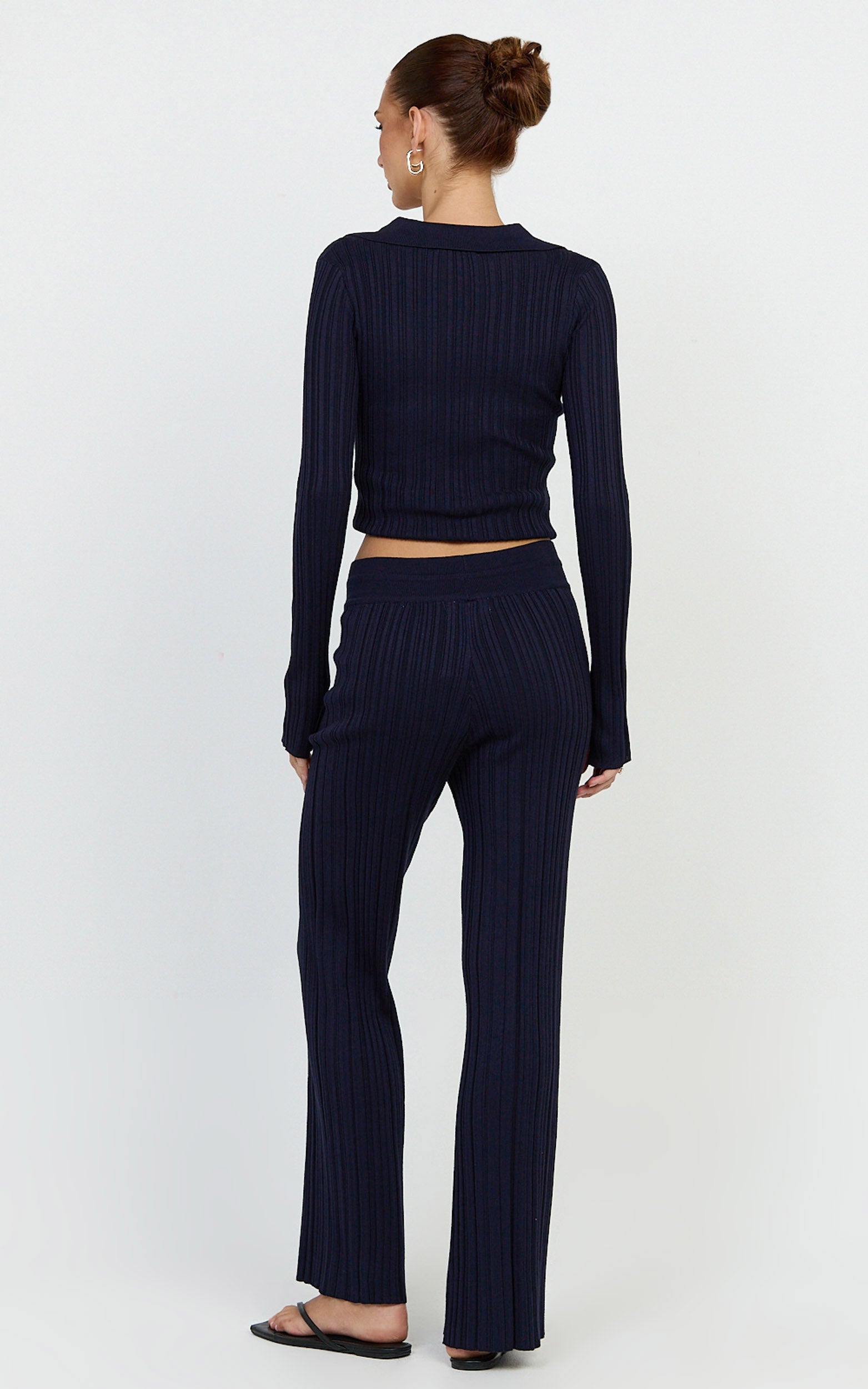 Kelsey Pants - High Drawstring Waist Knit Pants in Navy - View 5