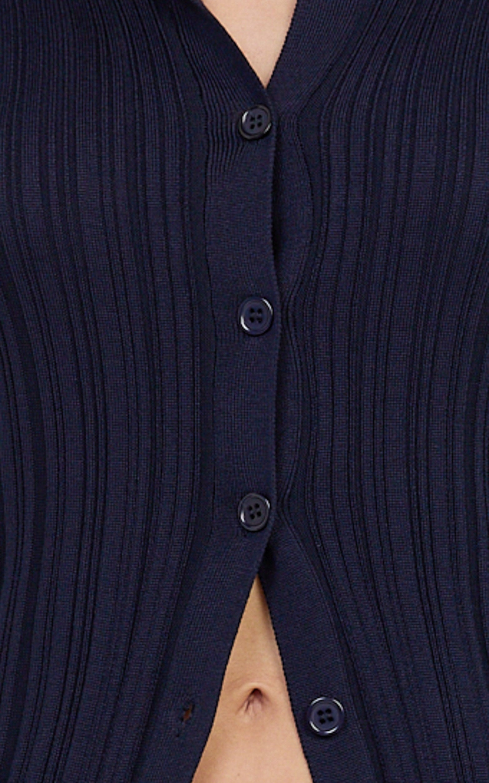 Kelsey Top - Button Through Long Sleeve Knit Top in Navy - View 6