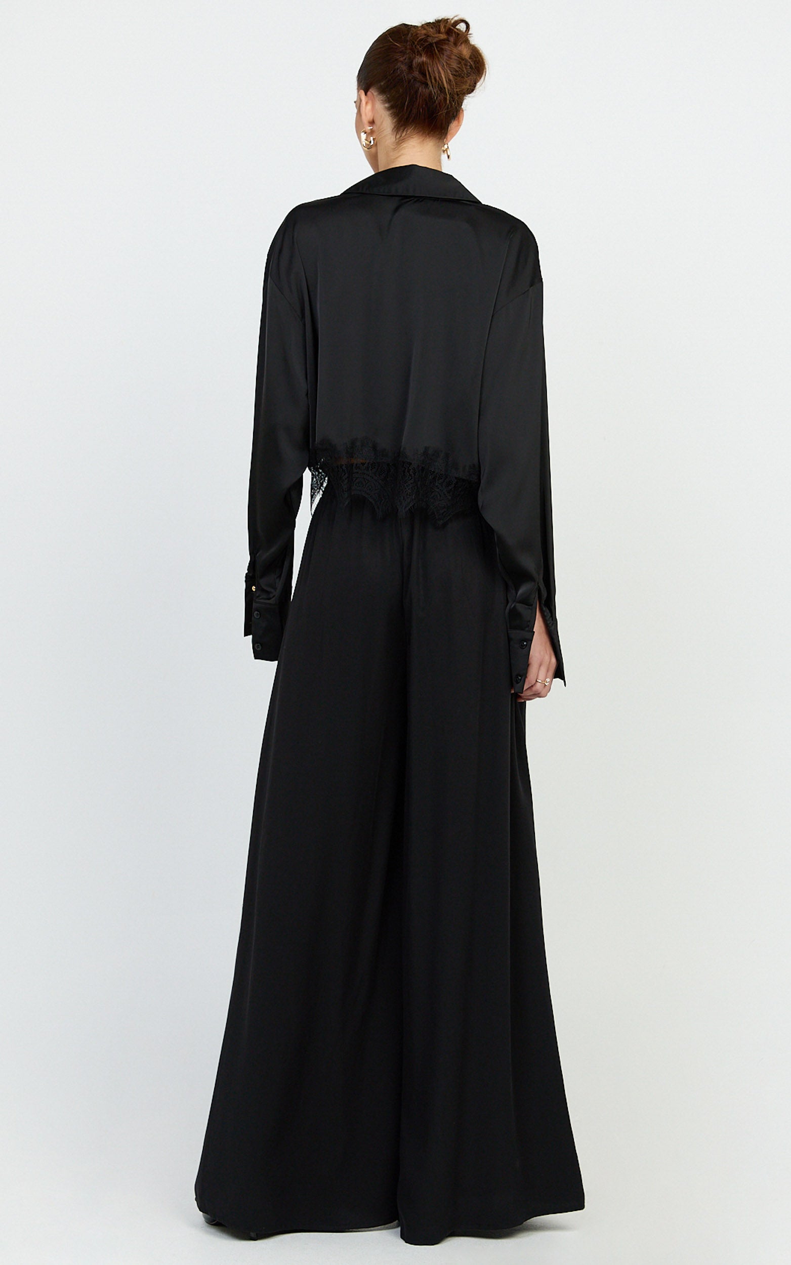 Cardi Pants - High Waist Elastic Wide Leg Pants in Black - View 6