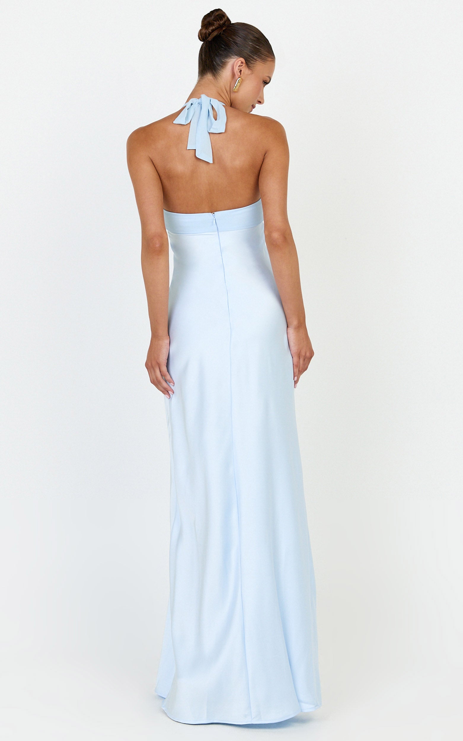 Flynn Maxi Dress - Satin Halter Sweetheart Neck Dress in Blue - View 5