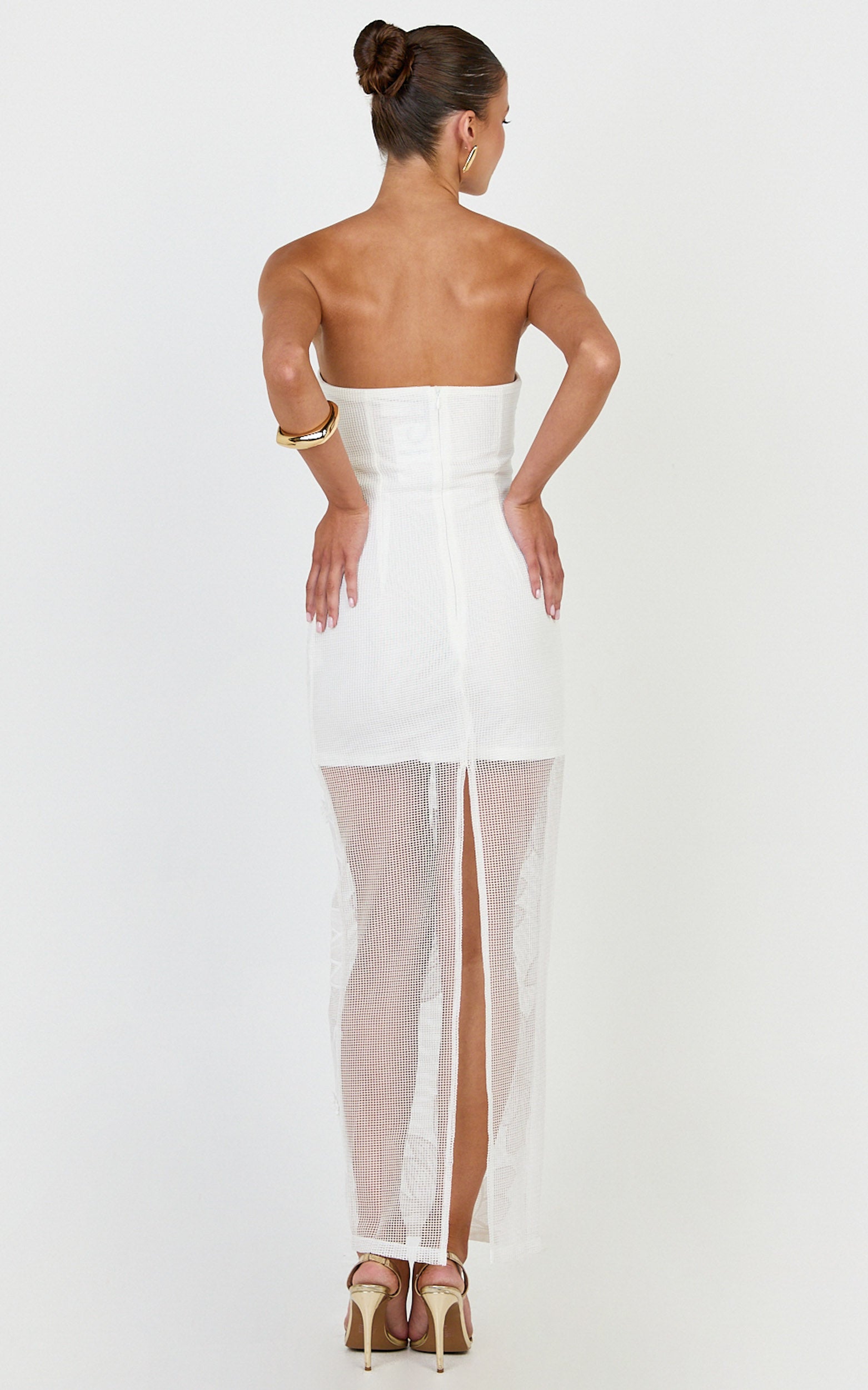 Sienna Midi Dress - Strapless Floral Embroidered Bodycon Dress in White - View 5