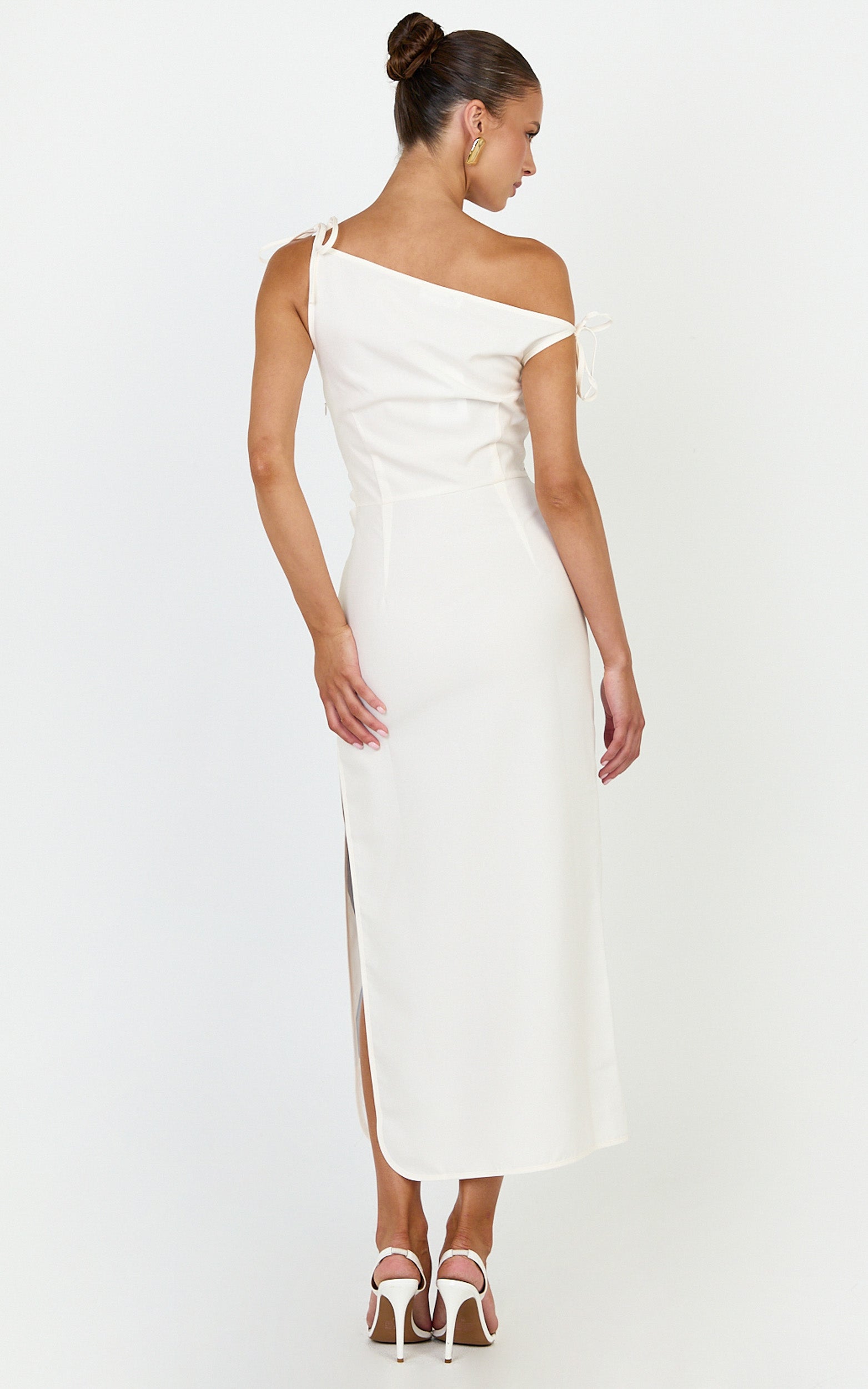 Zali Midi Dress - Off Shoulder Side Split Column Dress in Zali Floral Print - View 5