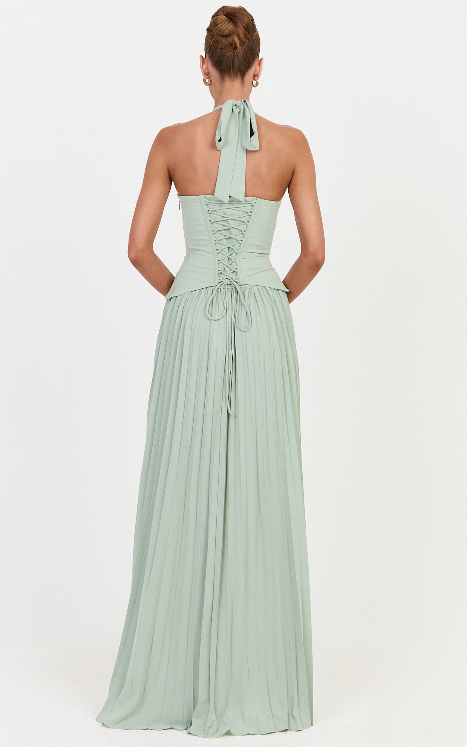 Dani Two Piece Top and Skirt Set - Corset Halter Top And Pleated Skirt Set in Green - View 7