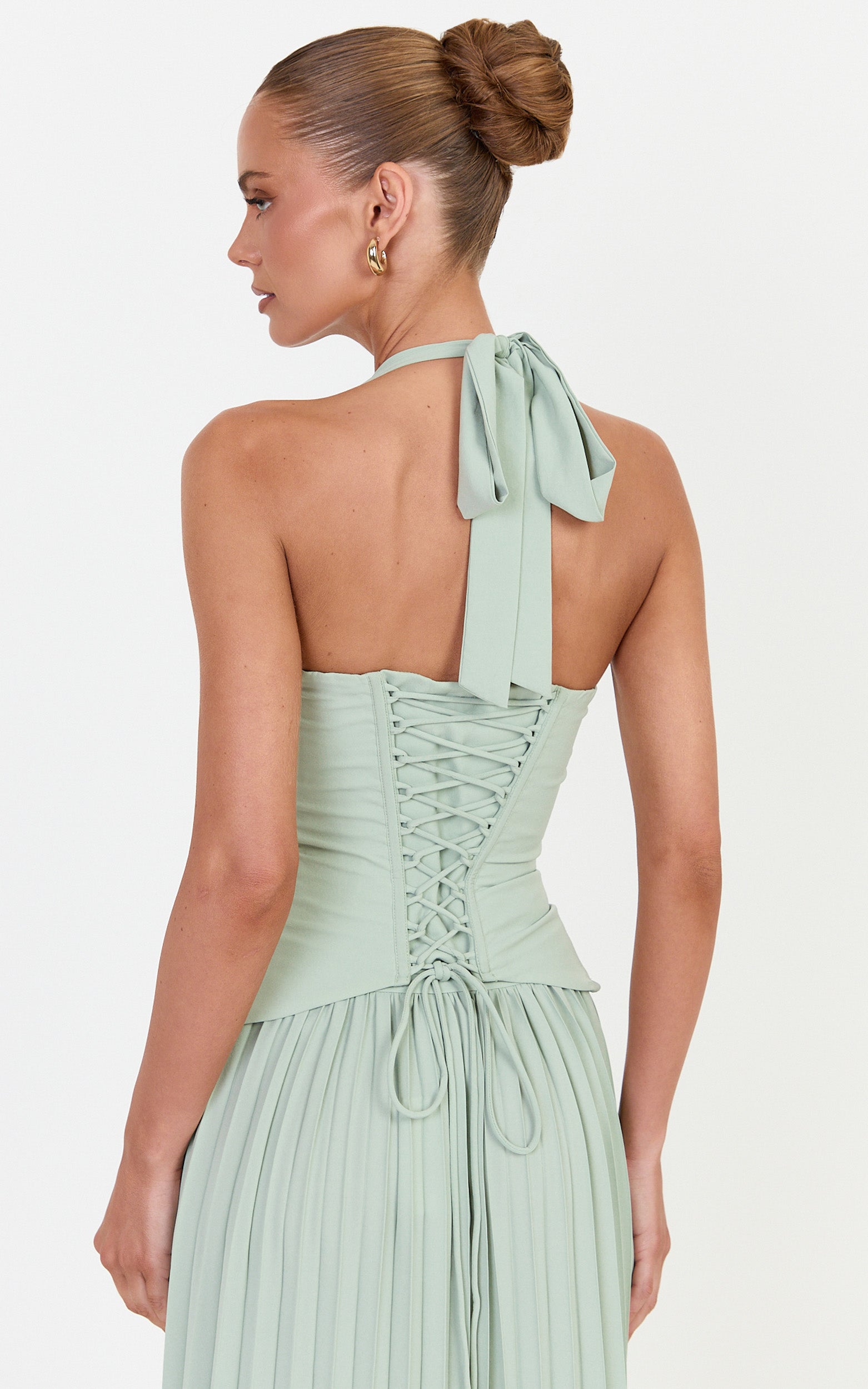 Dani Two Piece Top and Skirt Set - Corset Halter Top And Pleated Skirt Set in Green - View 10