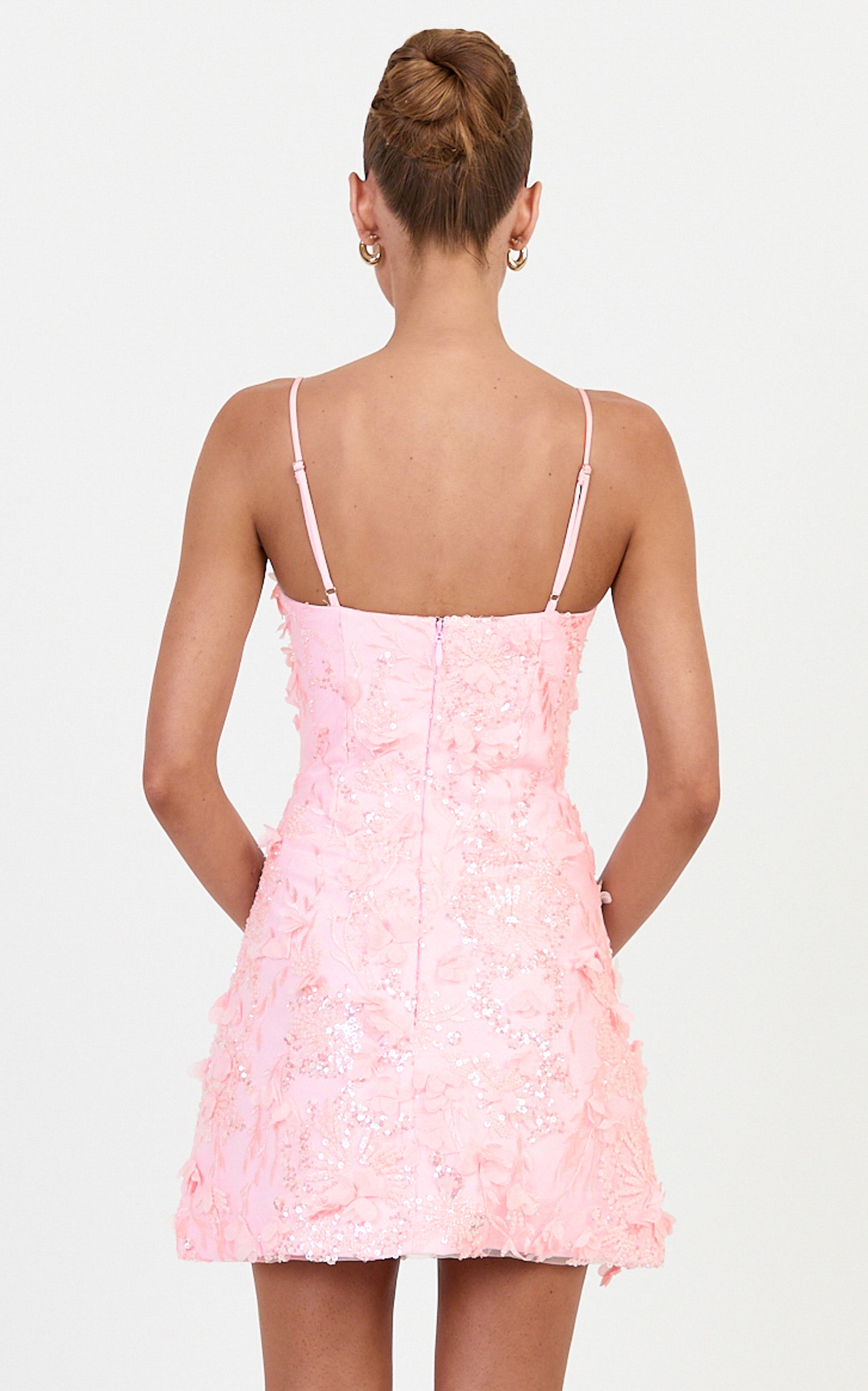 Ellie Mini Dress - Embellished 3D Floral Dress in Pink - View 7