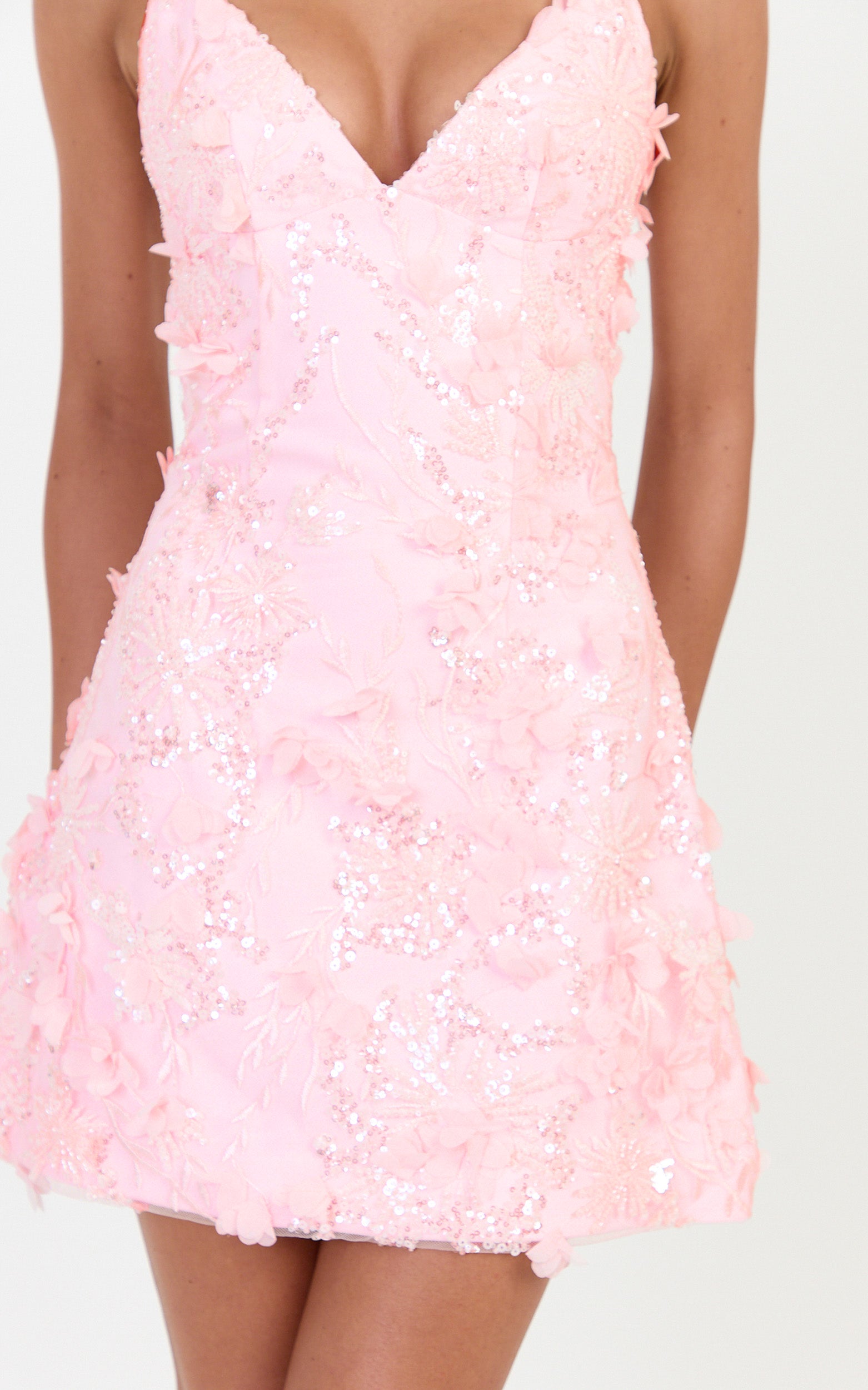 Ellie Mini Dress - Embellished 3D Floral Dress in Pink - View 8