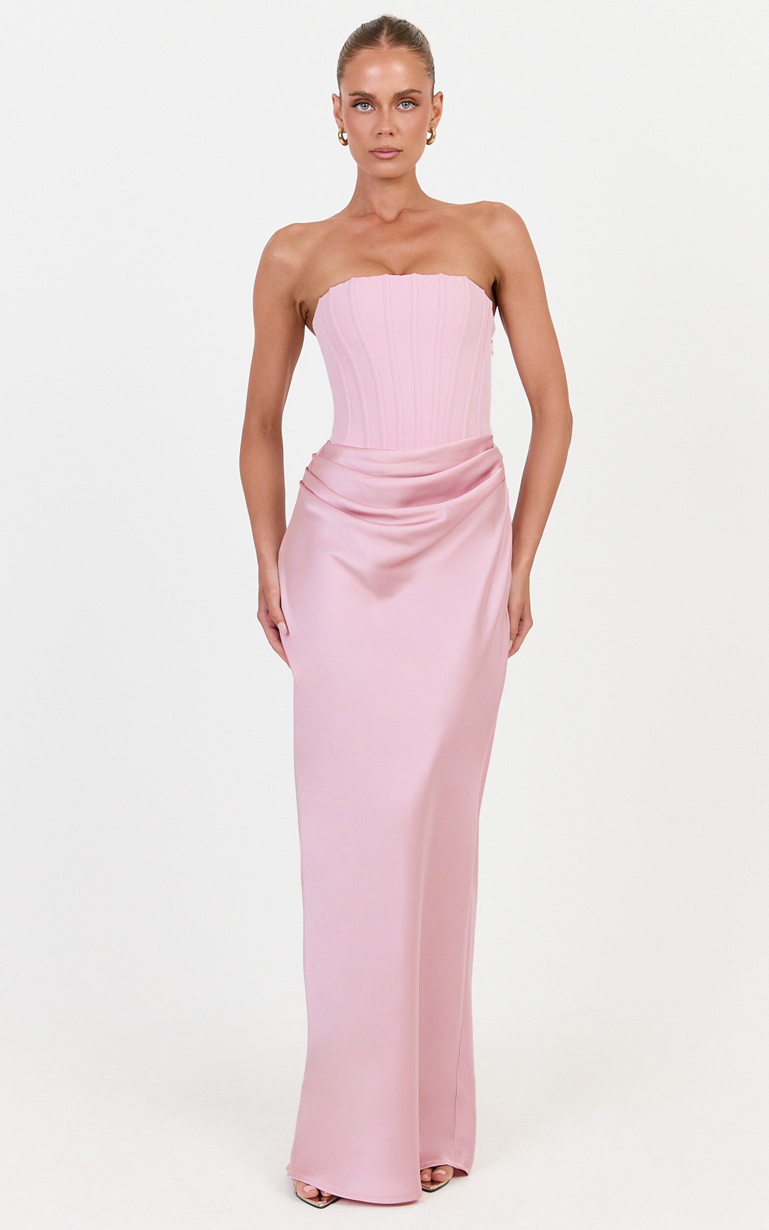 Kailani Maxi Dress - Strapless Corset Bodice Lace Up Back Dress in Pink - View 4