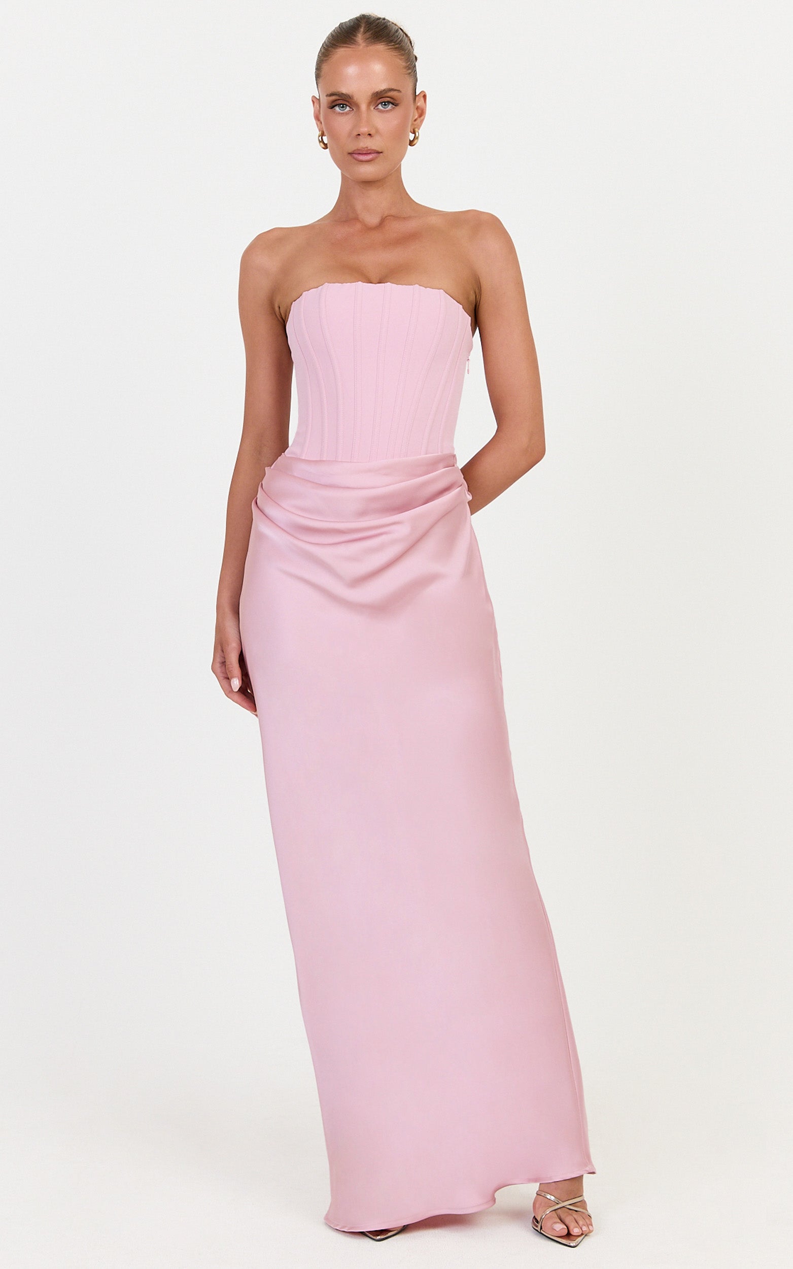 Kailani Maxi Dress - Strapless Corset Bodice Lace Up Back Dress in Pink - View 5