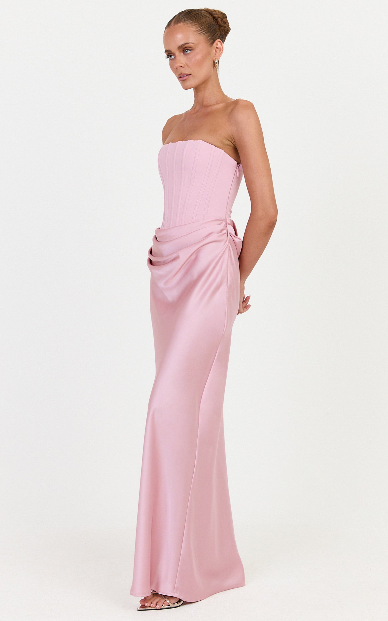 Kailani Maxi Dress - Strapless Corset Bodice Lace Up Back Dress in Pink - View 7