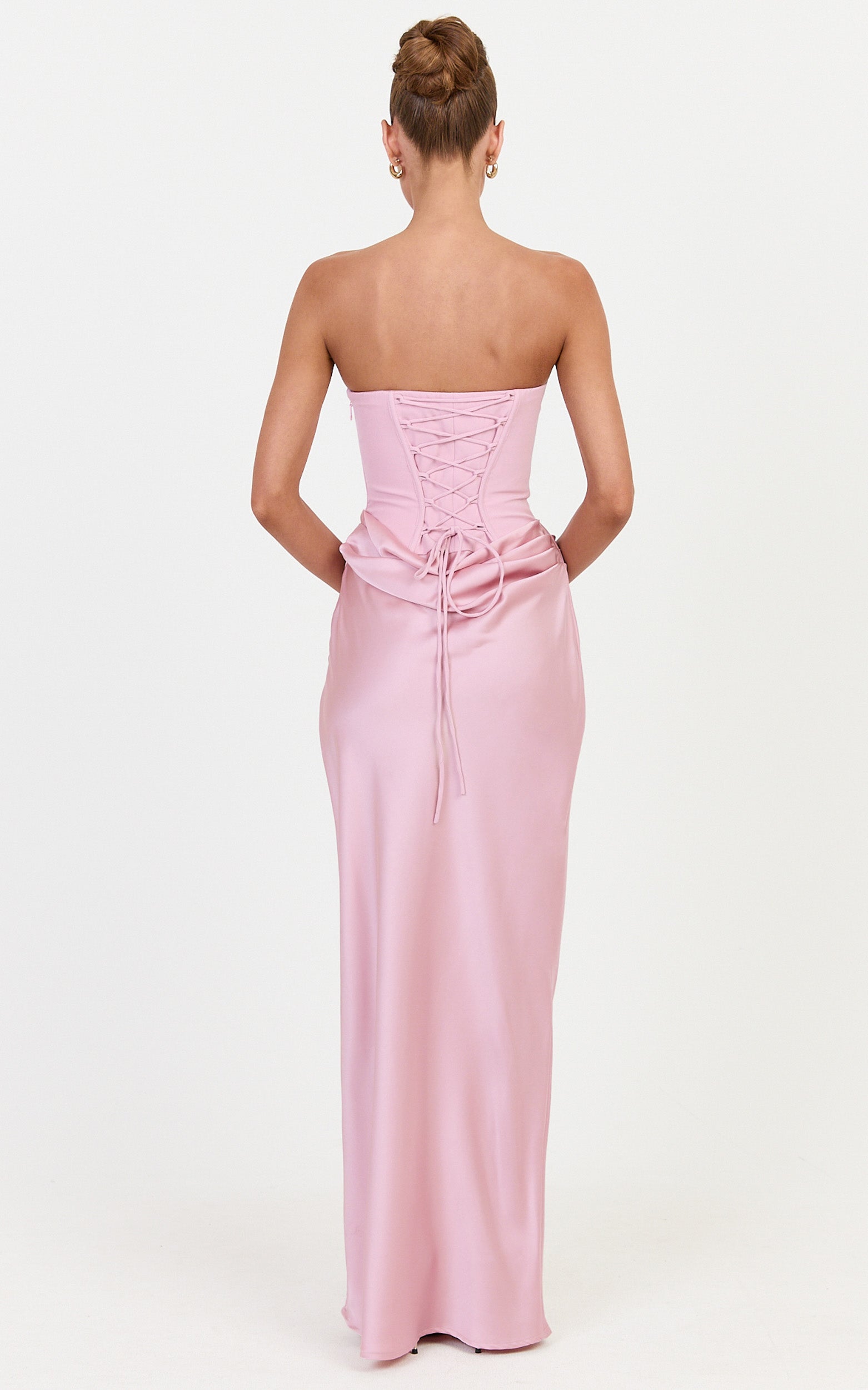 Kailani Maxi Dress - Strapless Corset Bodice Lace Up Back Dress in Pink - View 8