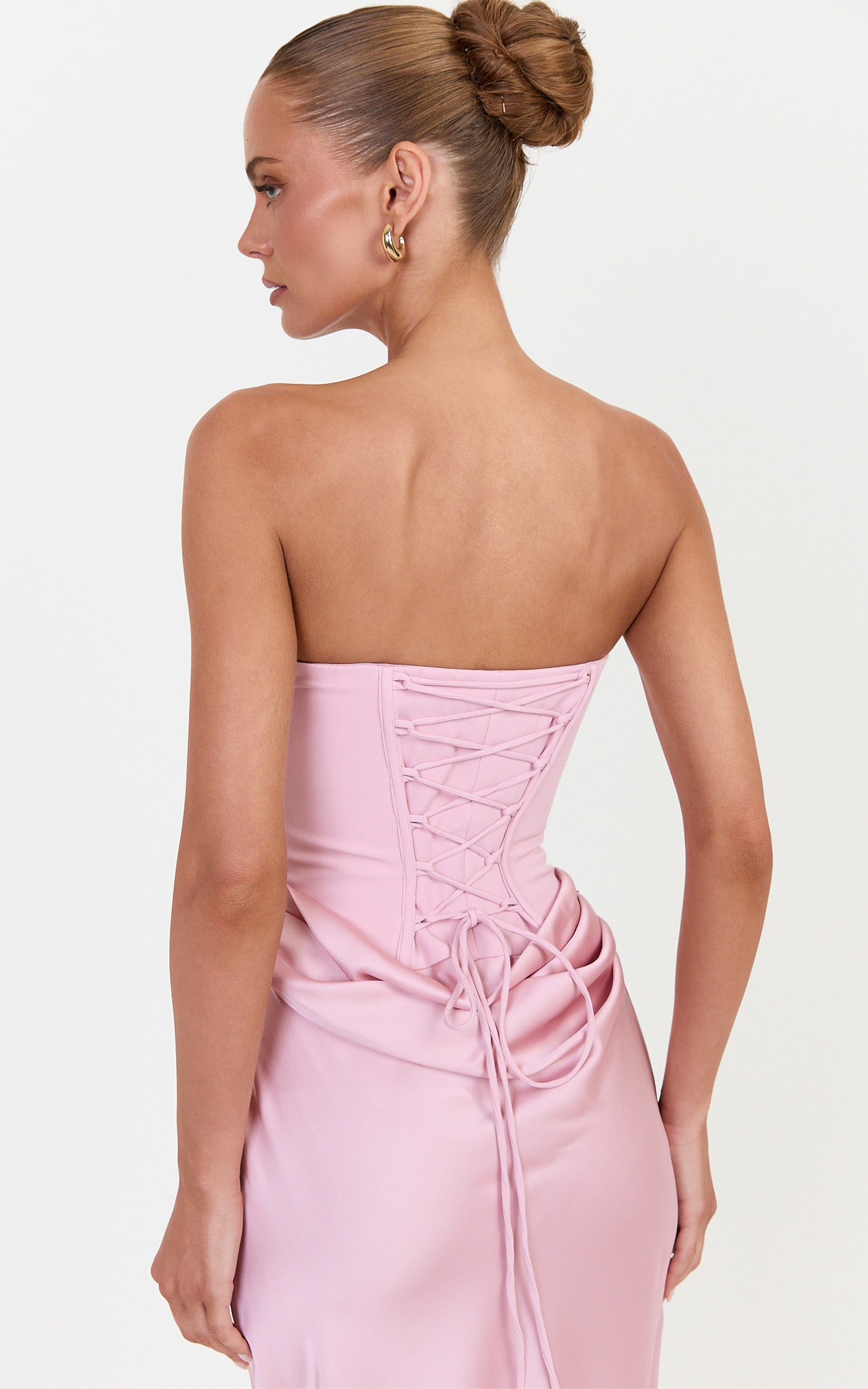 Kailani Maxi Dress - Strapless Corset Bodice Lace Up Back Dress in Pink - View 9