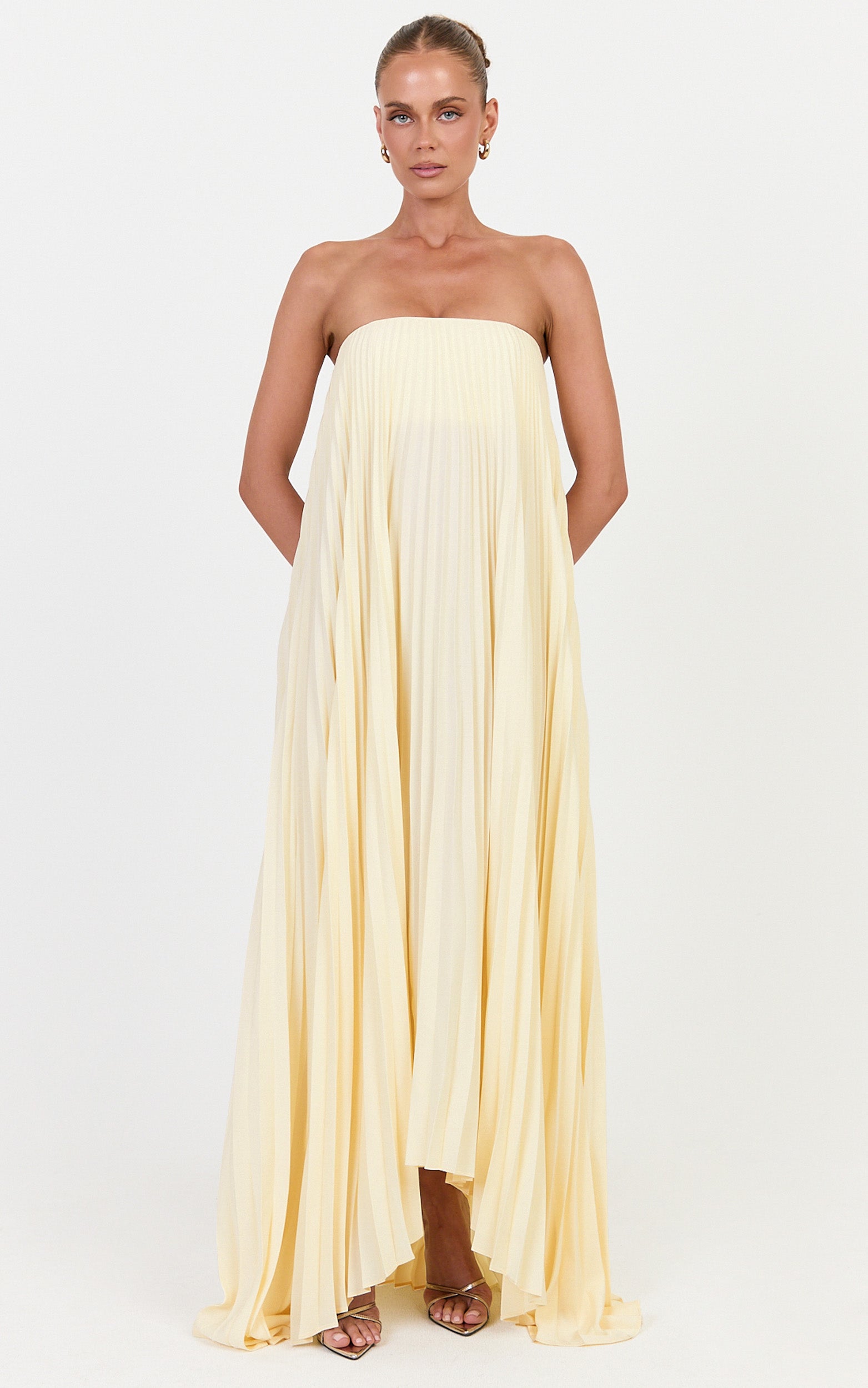 Narae Maxi Dress - Strapless Pleated Dress in Lemon - View 4
