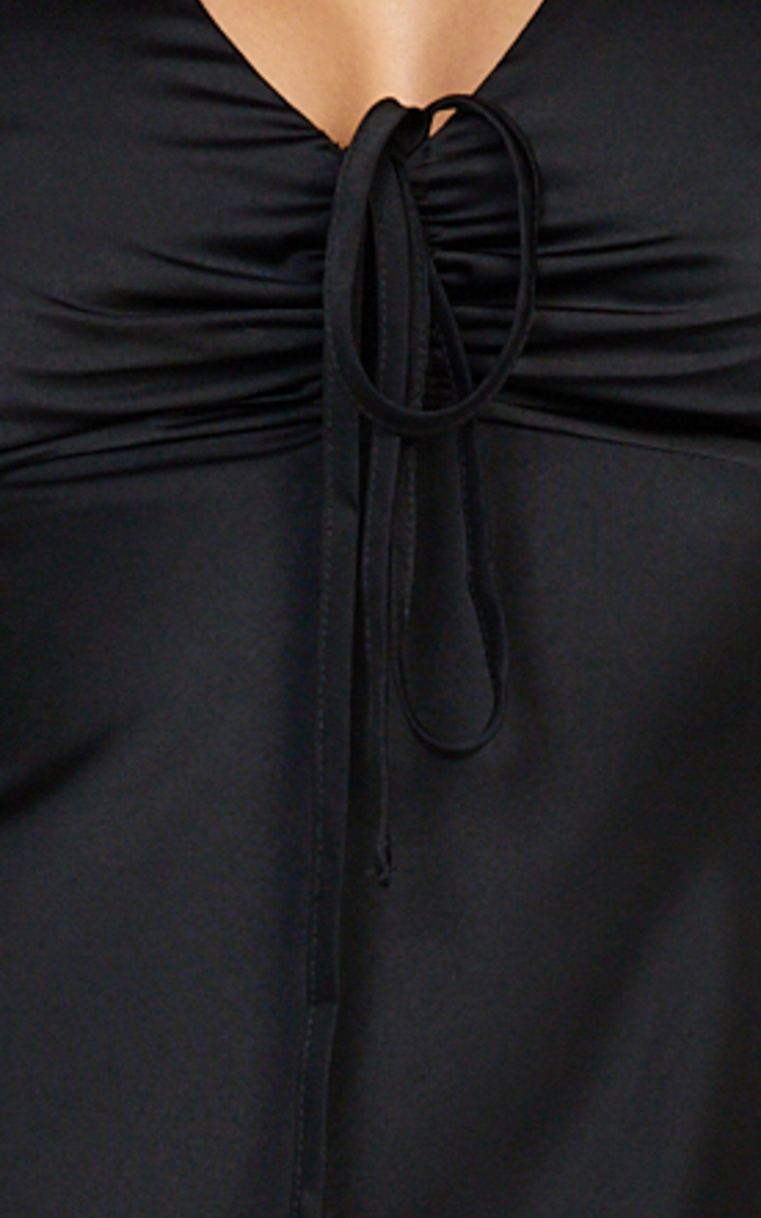 Amelie Maxi Dress - Ruched Front Angel Sleeve Satin Dress in Black - View 6