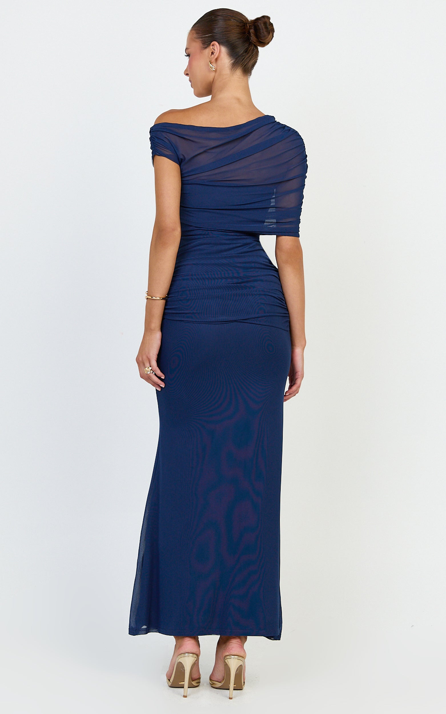 Nicolette Maxi Dress - Cape Sleeve Off Shoulder Dress in Navy - View 8