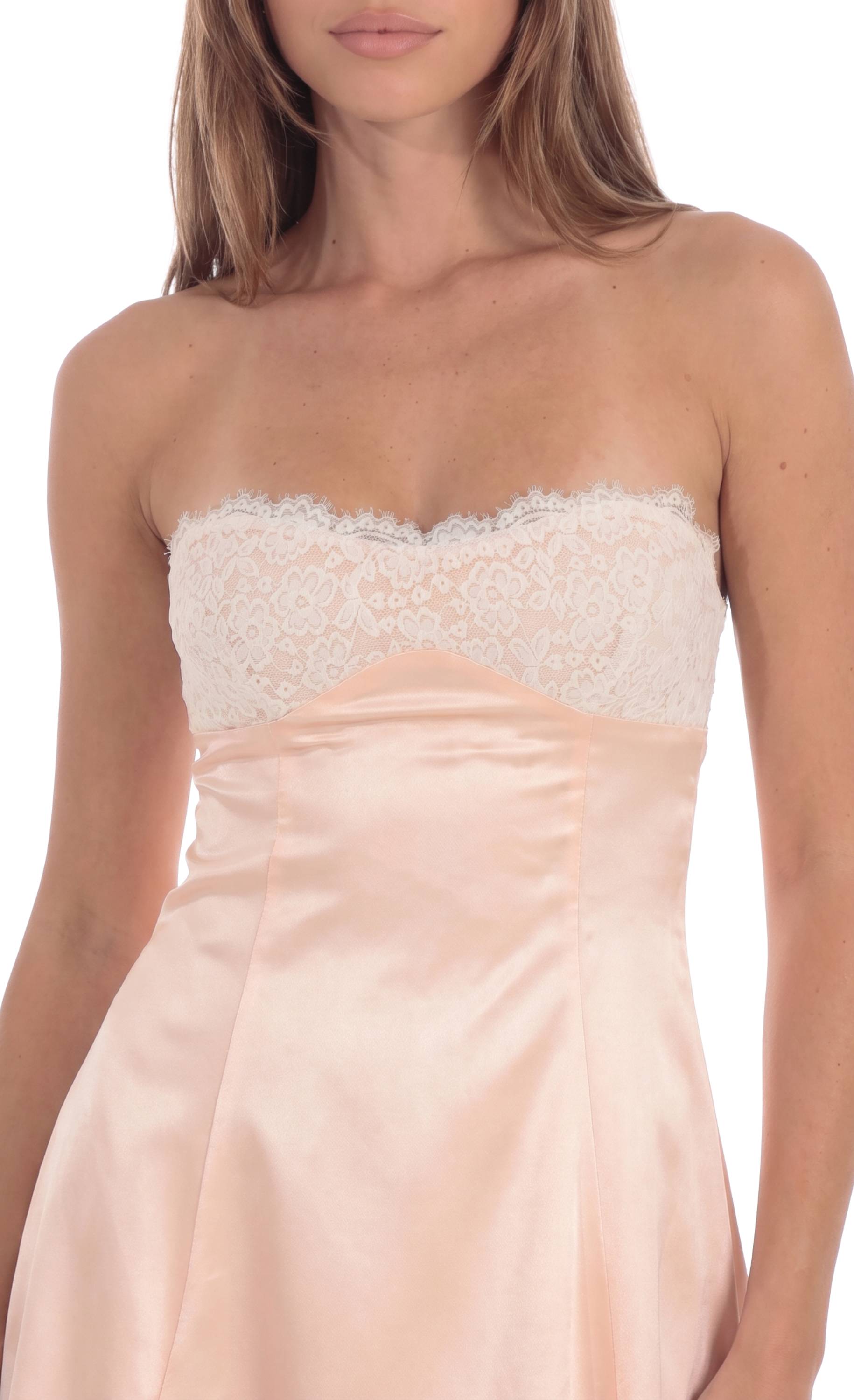 Lace Bust Mini Satin Dress in Peach - view 5