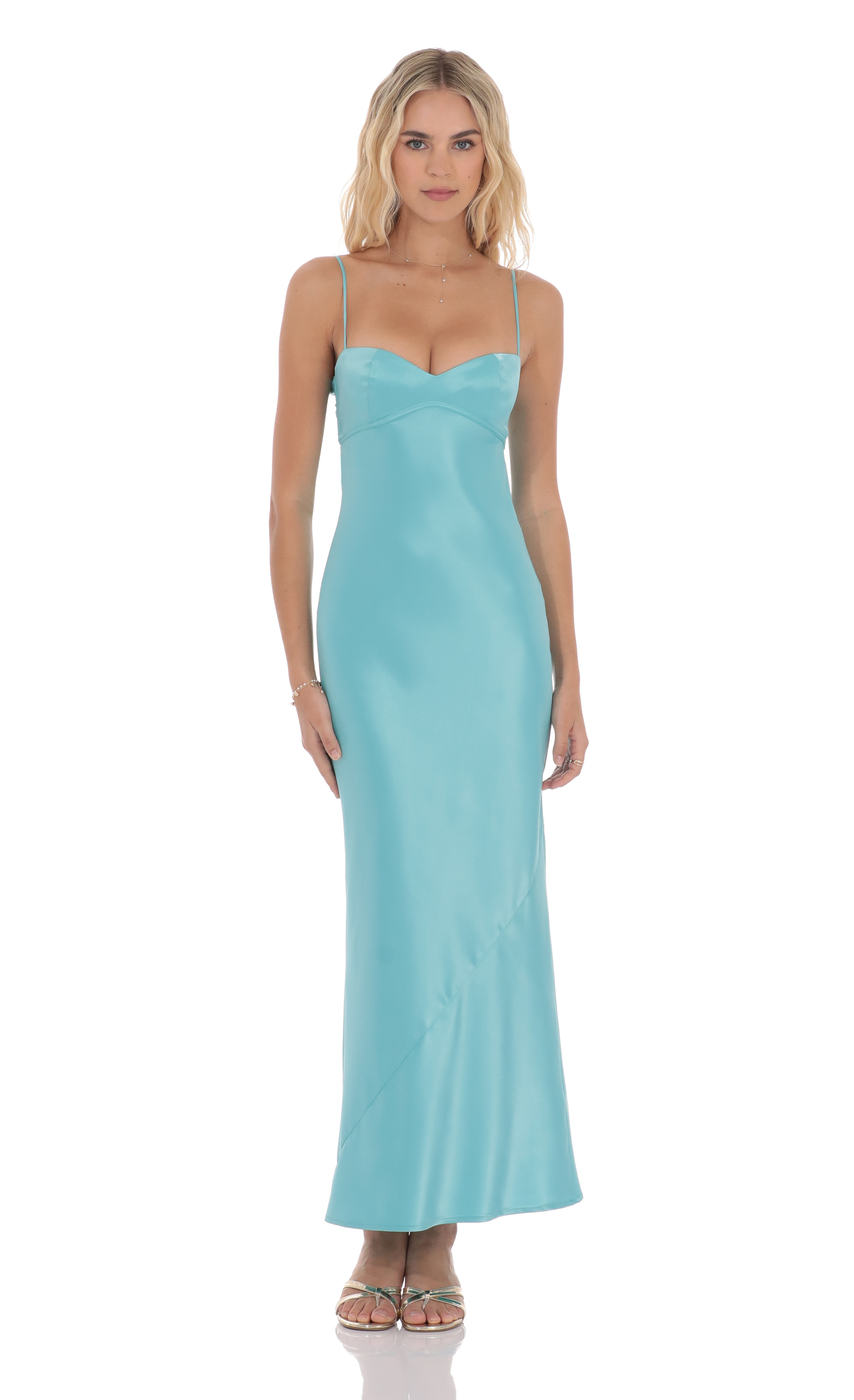 Satin Back Tie Maxi Dress in Aqua - view 2