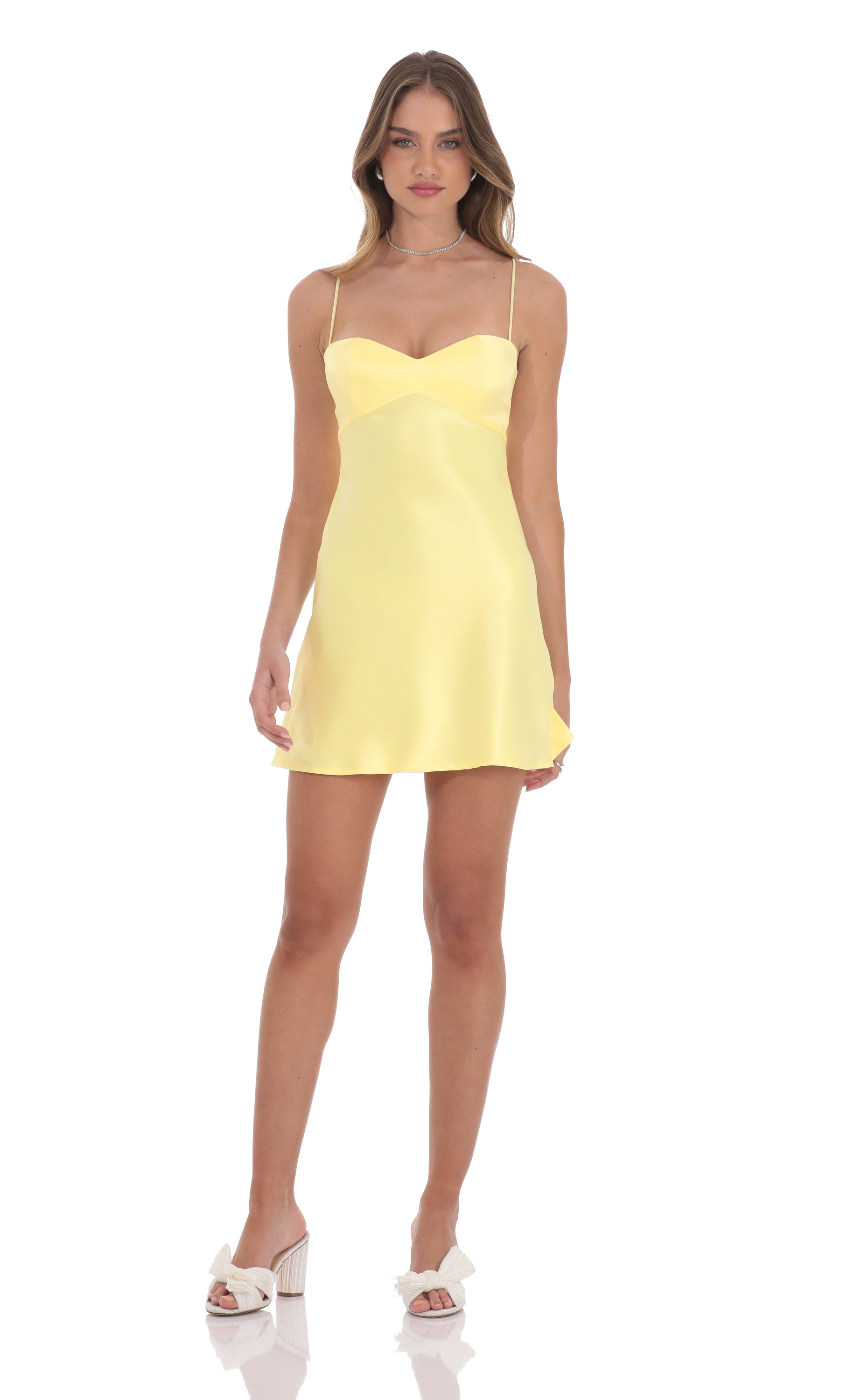 Satin Sweetheart Neck Dress in Yellow - view 4