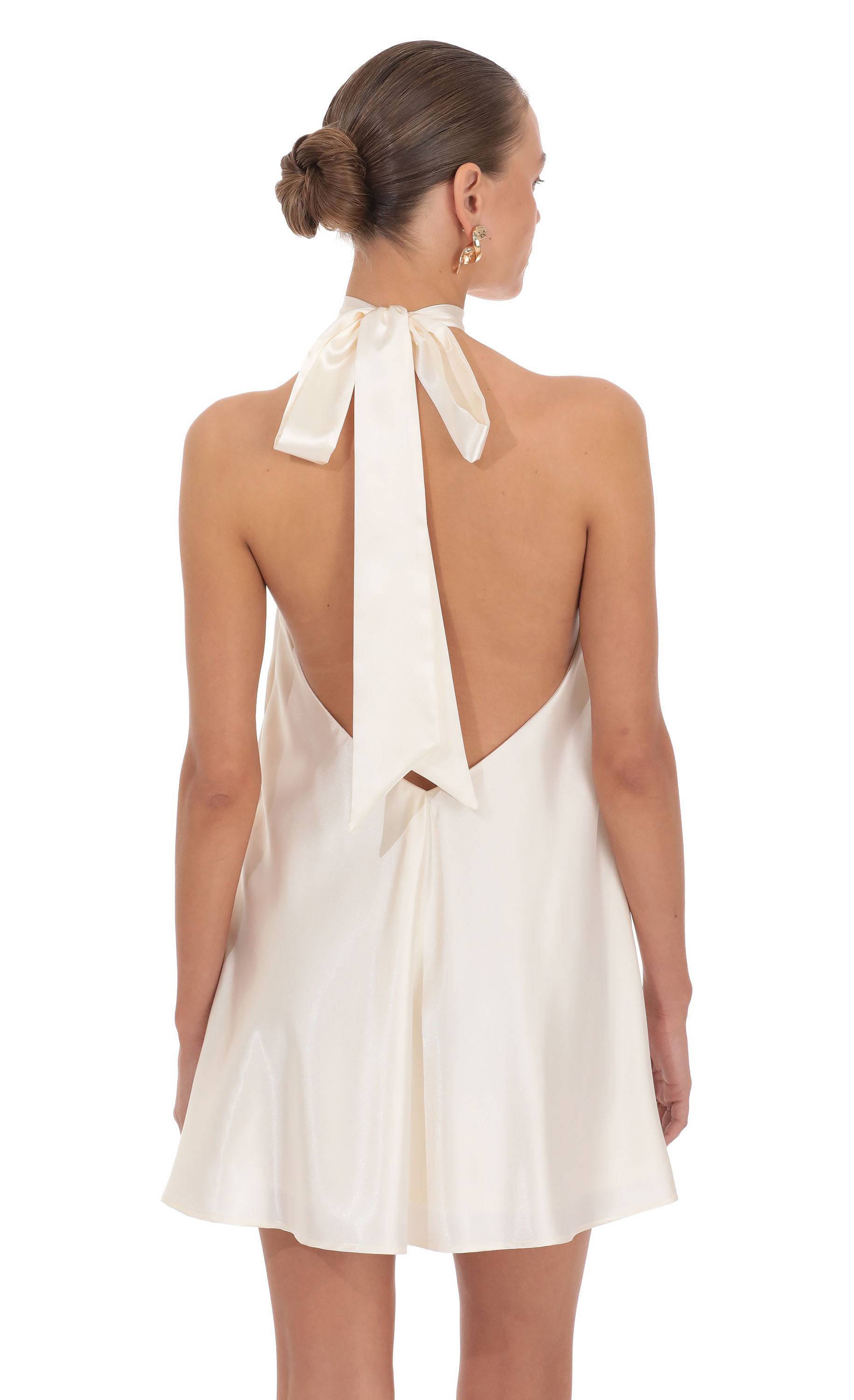 Satin Ring Halter Mini Dress in White - view 2