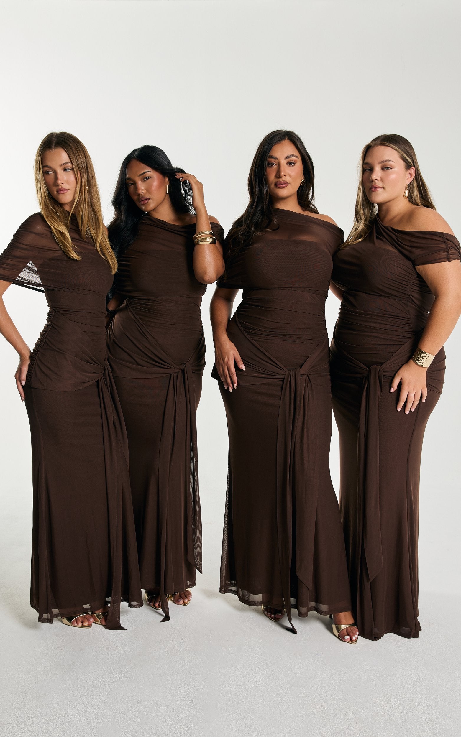 Nicolette Maxi Dress - Cape Sleeve Off Shoulder Dress in Chocolate - View 4