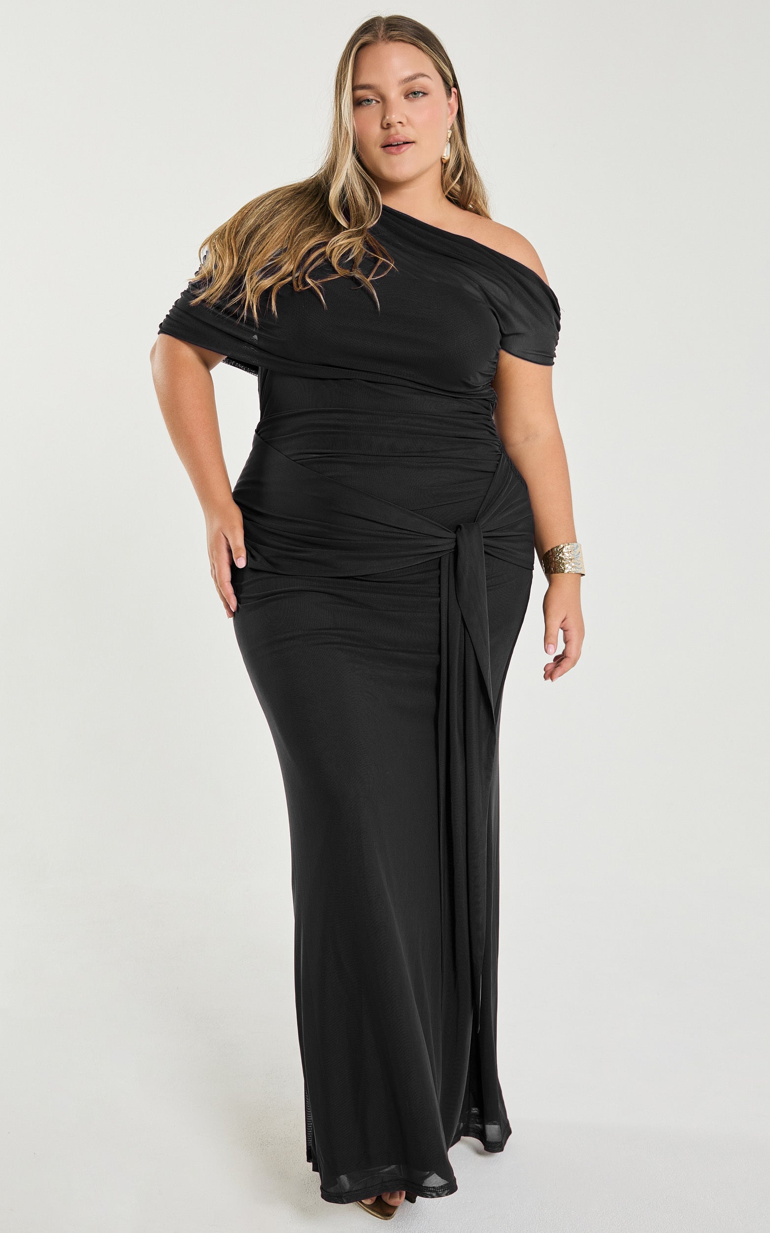 Nicolette Maxi Dress - Cape Sleeve Off Shoulder Dress in Black - View 8