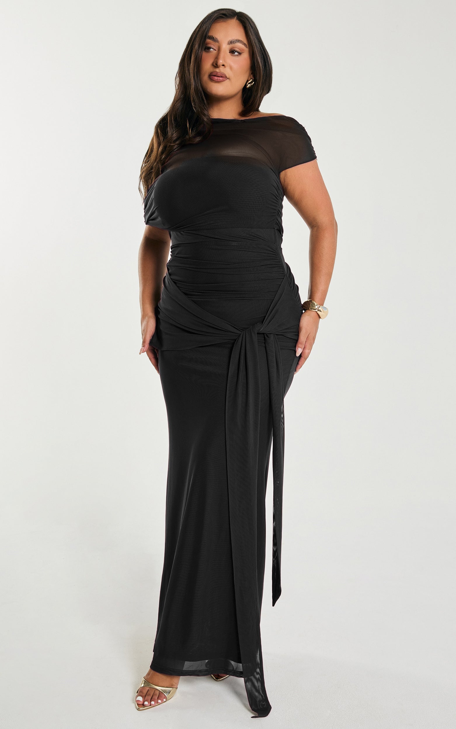 Nicolette Maxi Dress - Cape Sleeve Off Shoulder Dress in Black - View 9