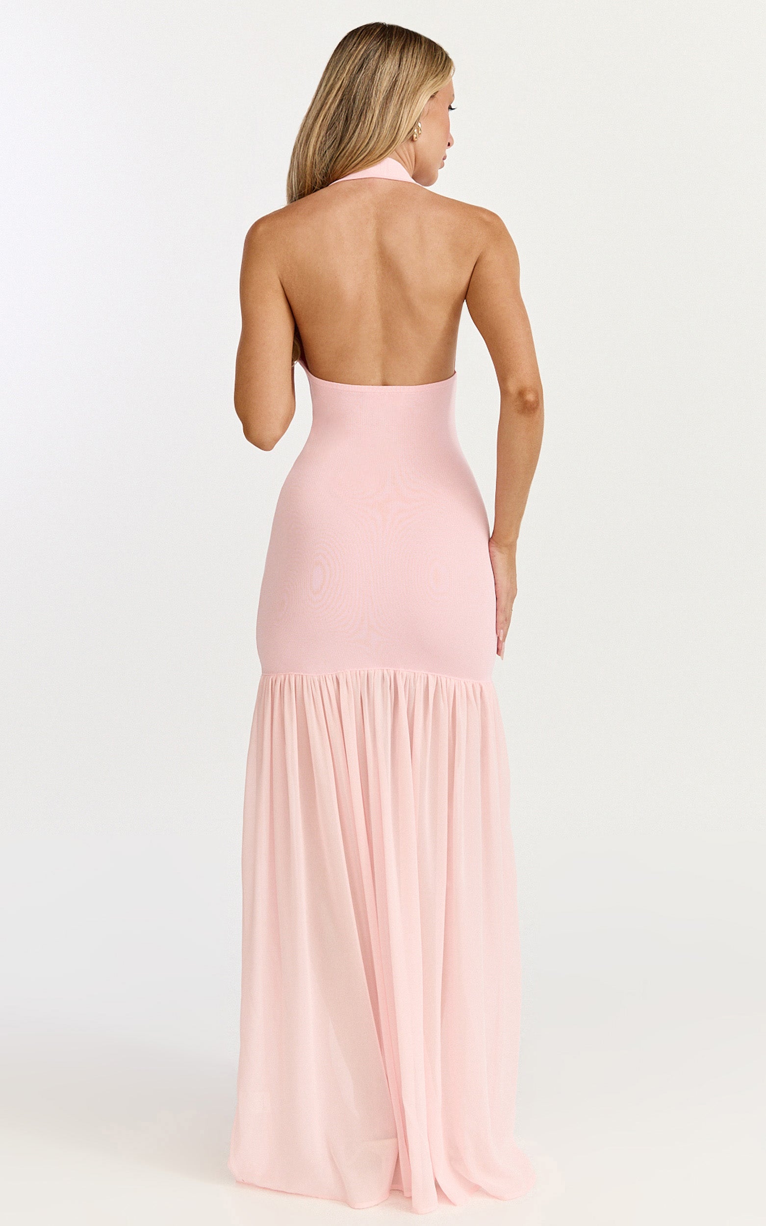 Barbara Maxi Dress - Halter Scoop Neck Contrast Georgette Dress in Pink - View 5