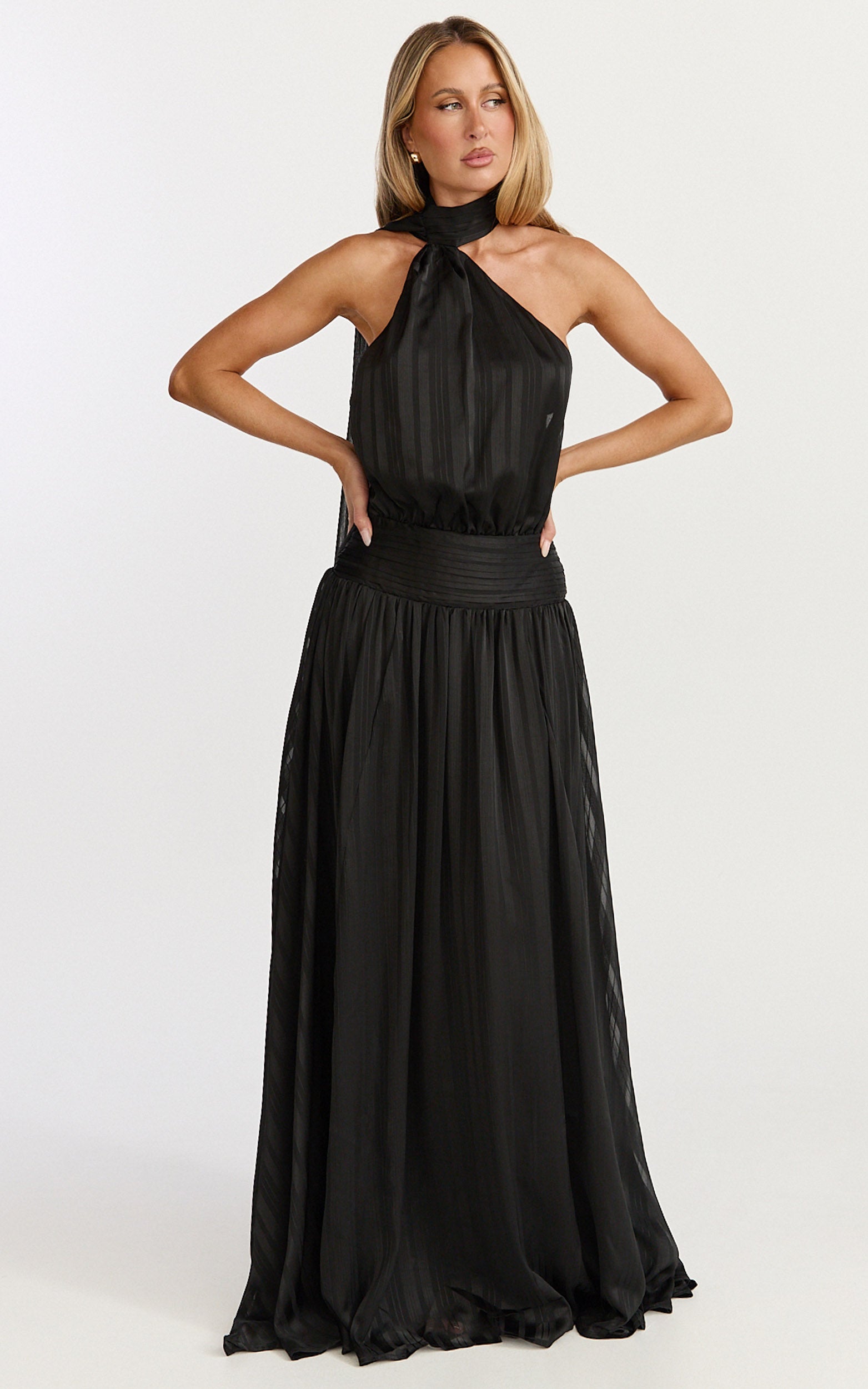 Mirabelle Maxi Dress - Scarf Neck Backless High Low Dress in Black - View 4