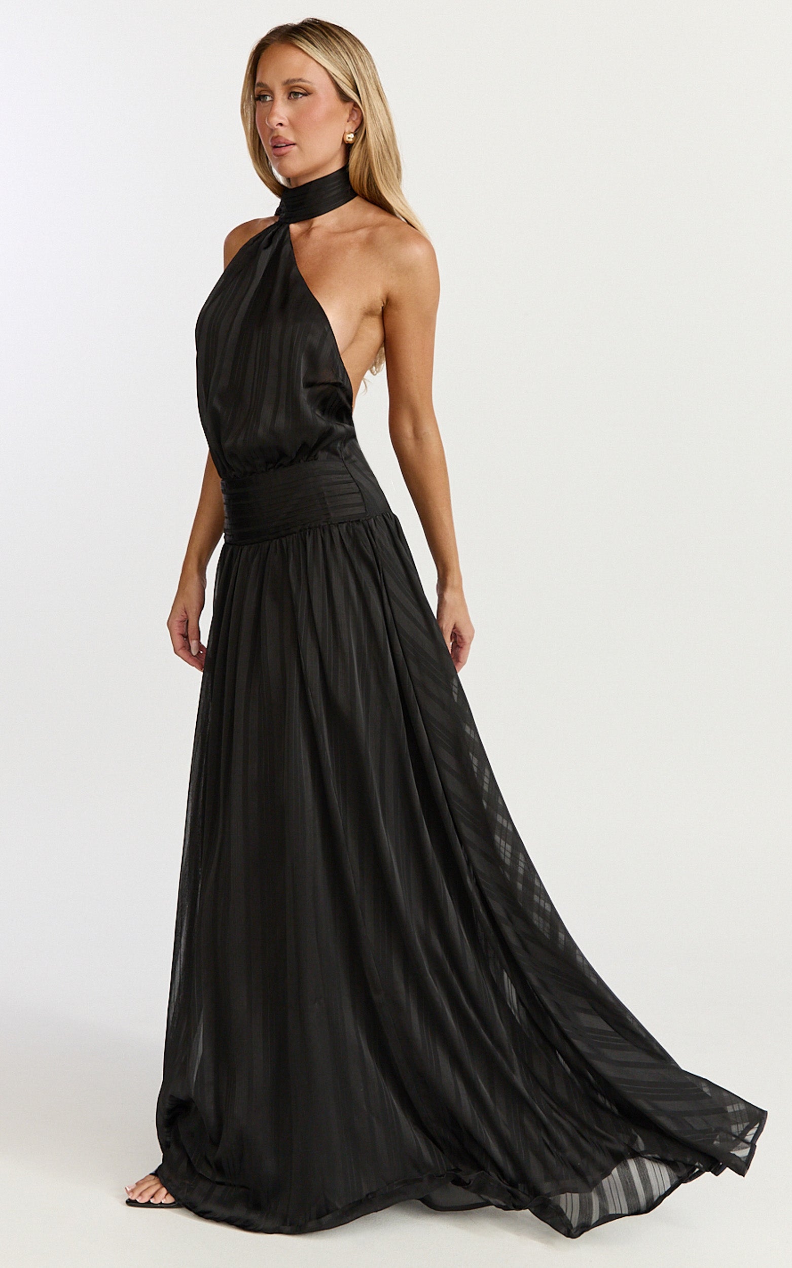 Mirabelle Maxi Dress - Scarf Neck Backless High Low Dress in Black - View 5