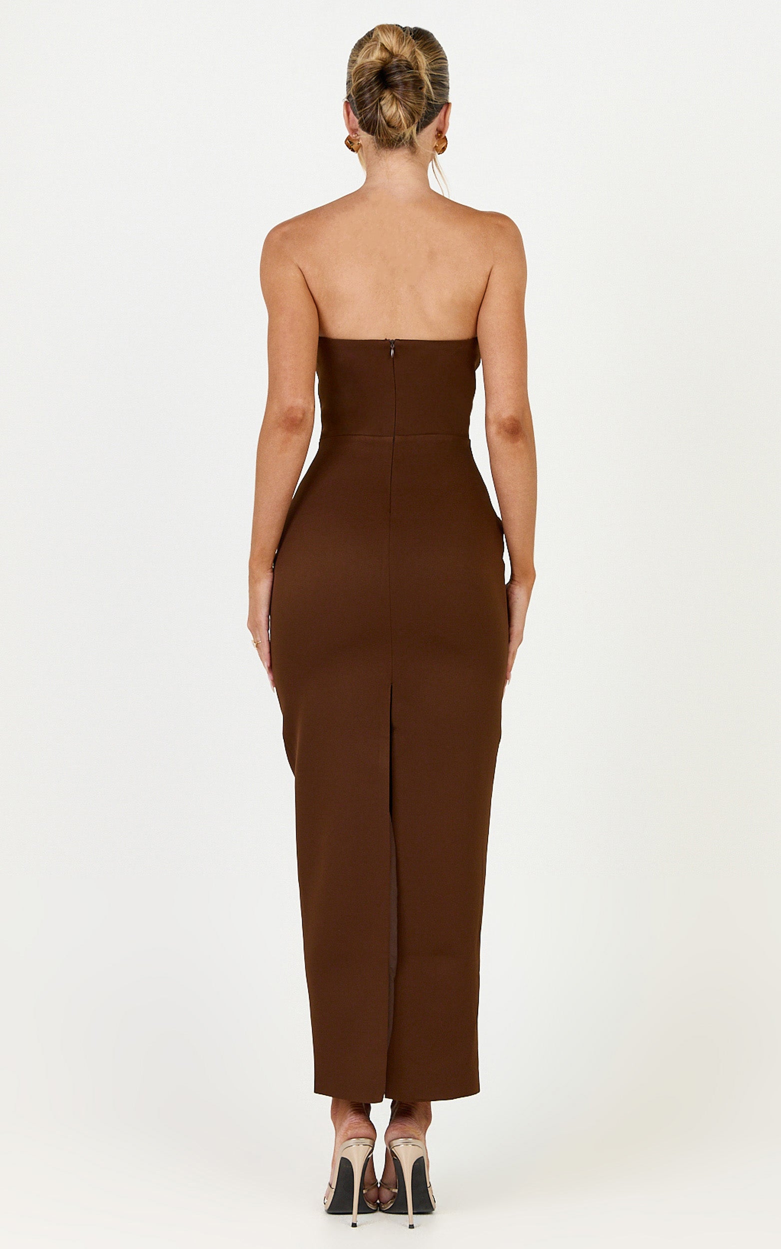 Dessa Midi Dress - Strapless Column Dress in Chocolate - View 5