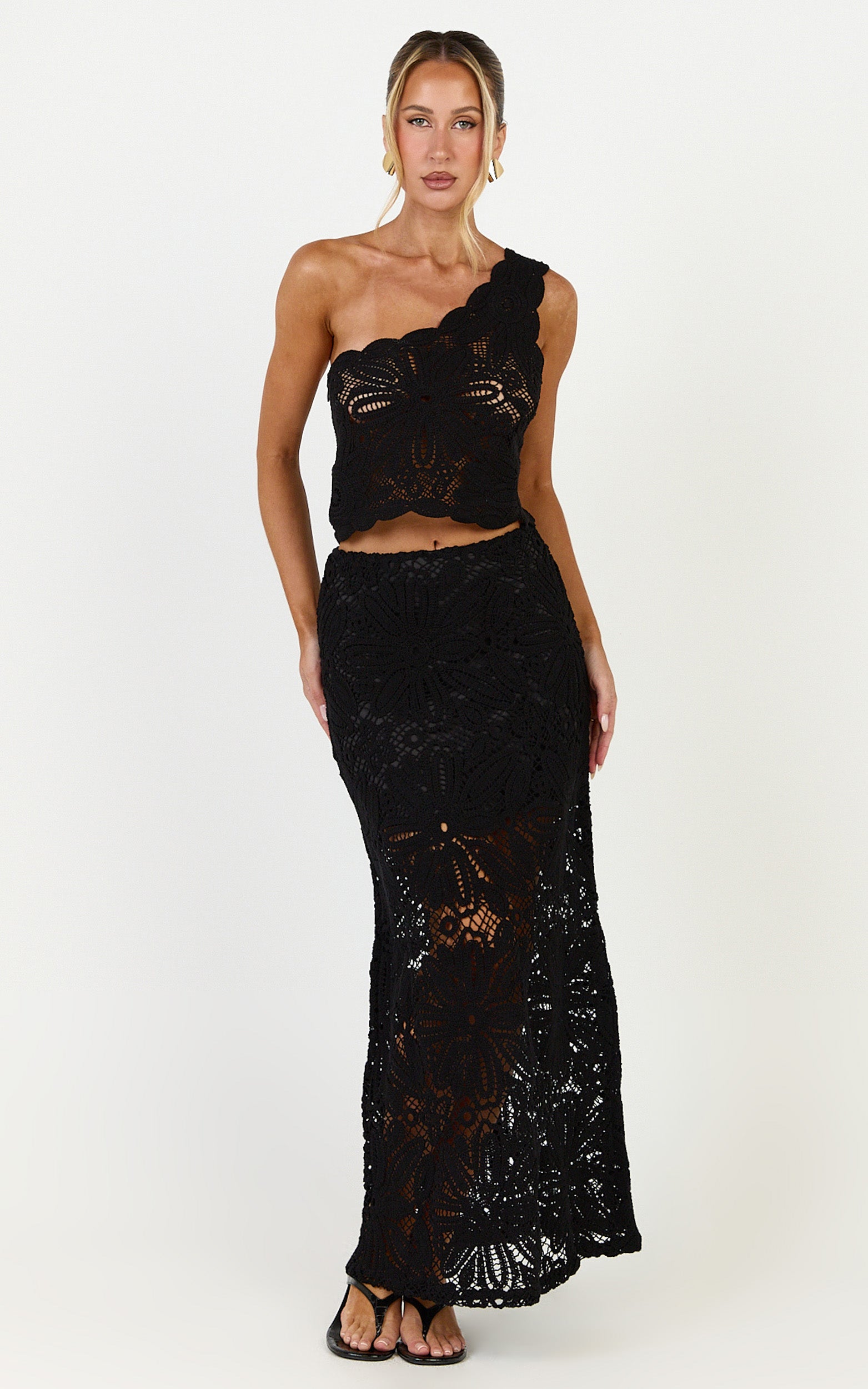 Charlene Maxi Skirt - Crochet Fit And Flare Skirt in Black - View 3