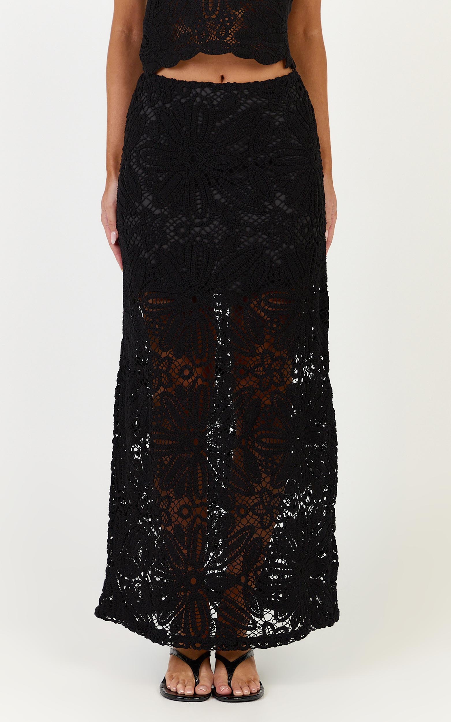 Charlene Maxi Skirt - Crochet Fit And Flare Skirt in Black - View 2