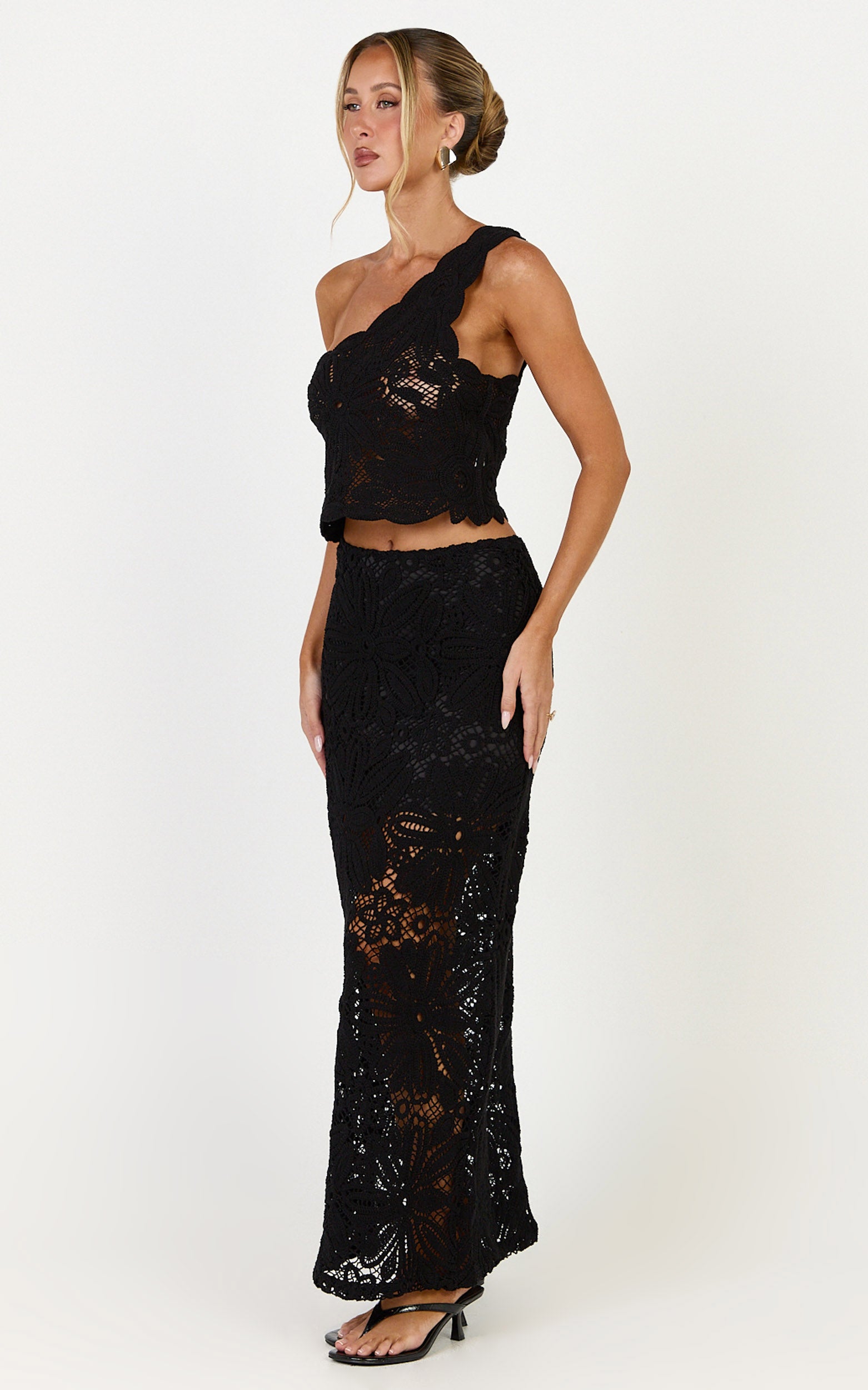 Charlene Maxi Skirt - Crochet Fit And Flare Skirt in Black - View 4