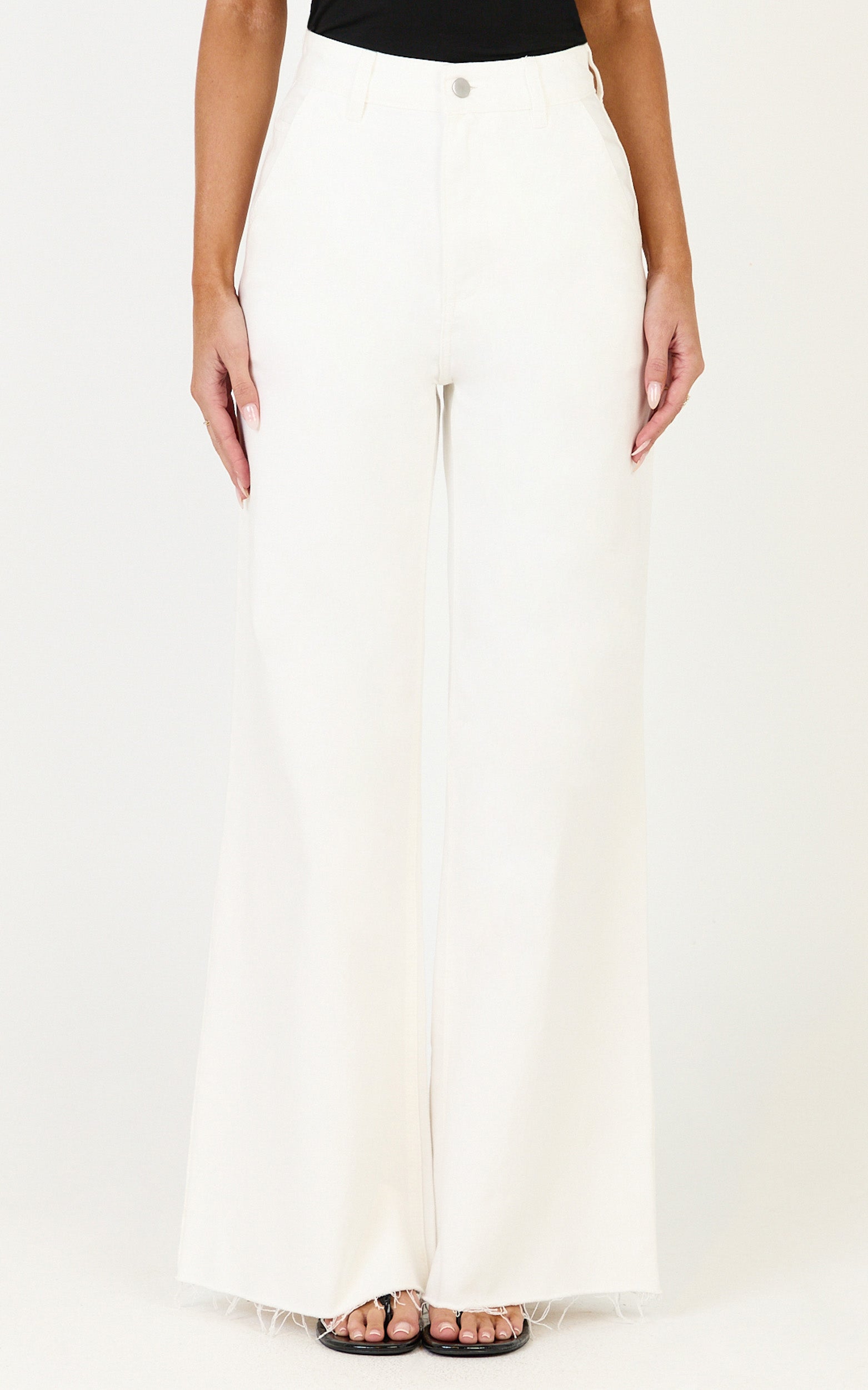 Therese Jeans - High Waist Wide Leg Flare Recycled Denim Jeans in Ecru - View 2