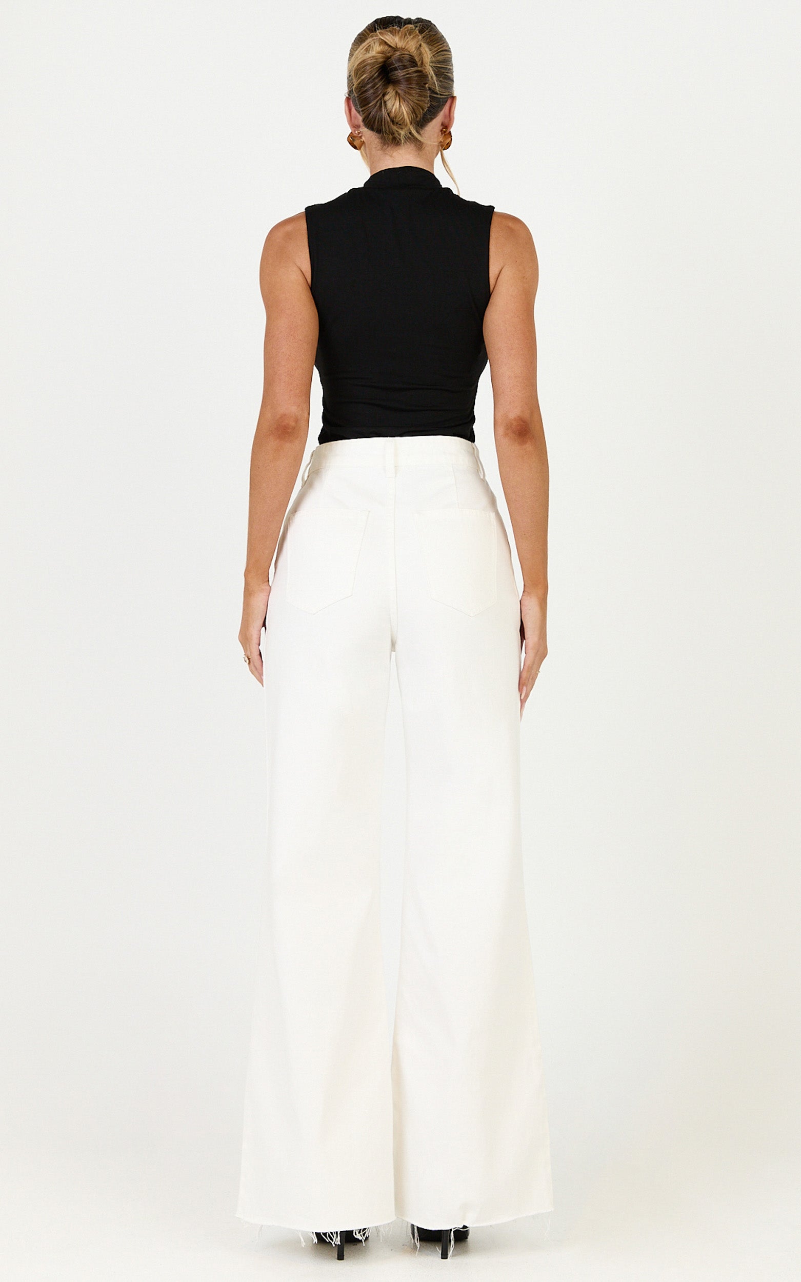 Therese Jeans - High Waist Wide Leg Flare Recycled Denim Jeans in Ecru - View 5
