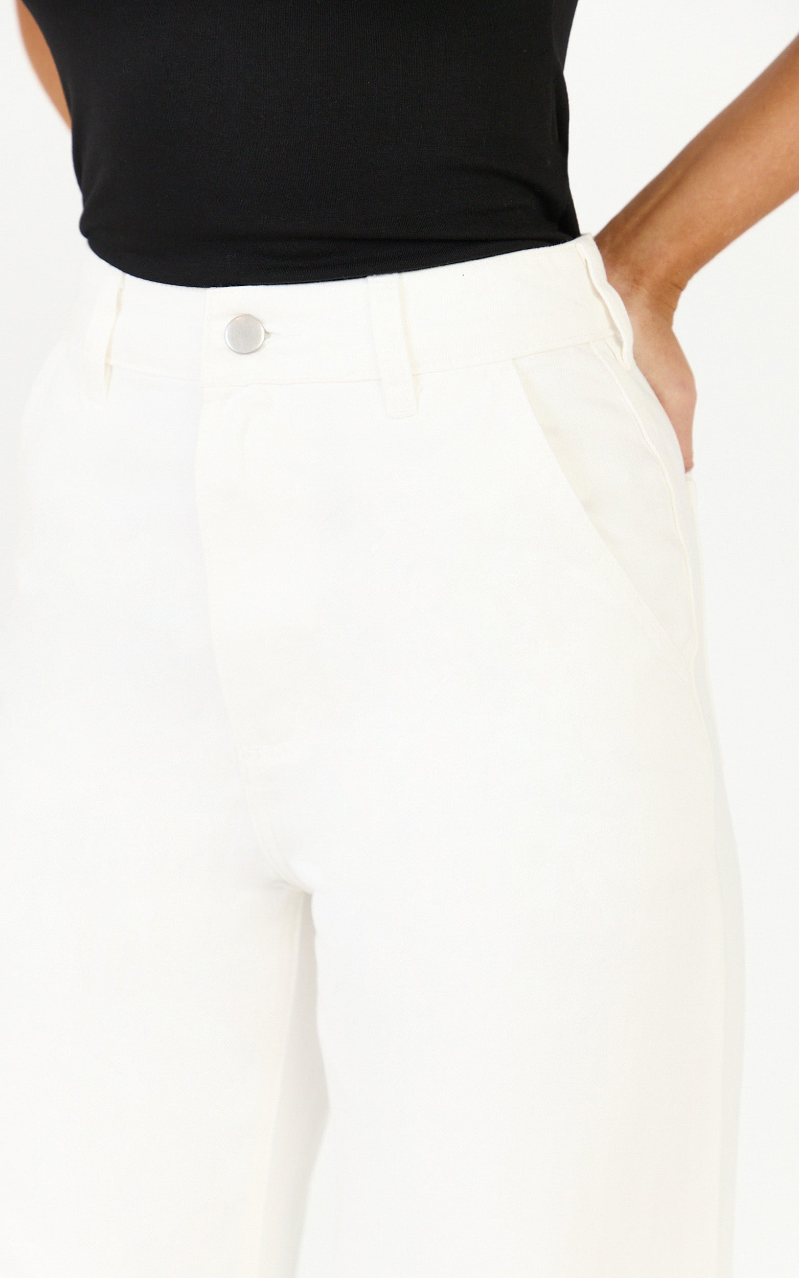 Therese Jeans - High Waist Wide Leg Flare Recycled Denim Jeans in Ecru - View 6