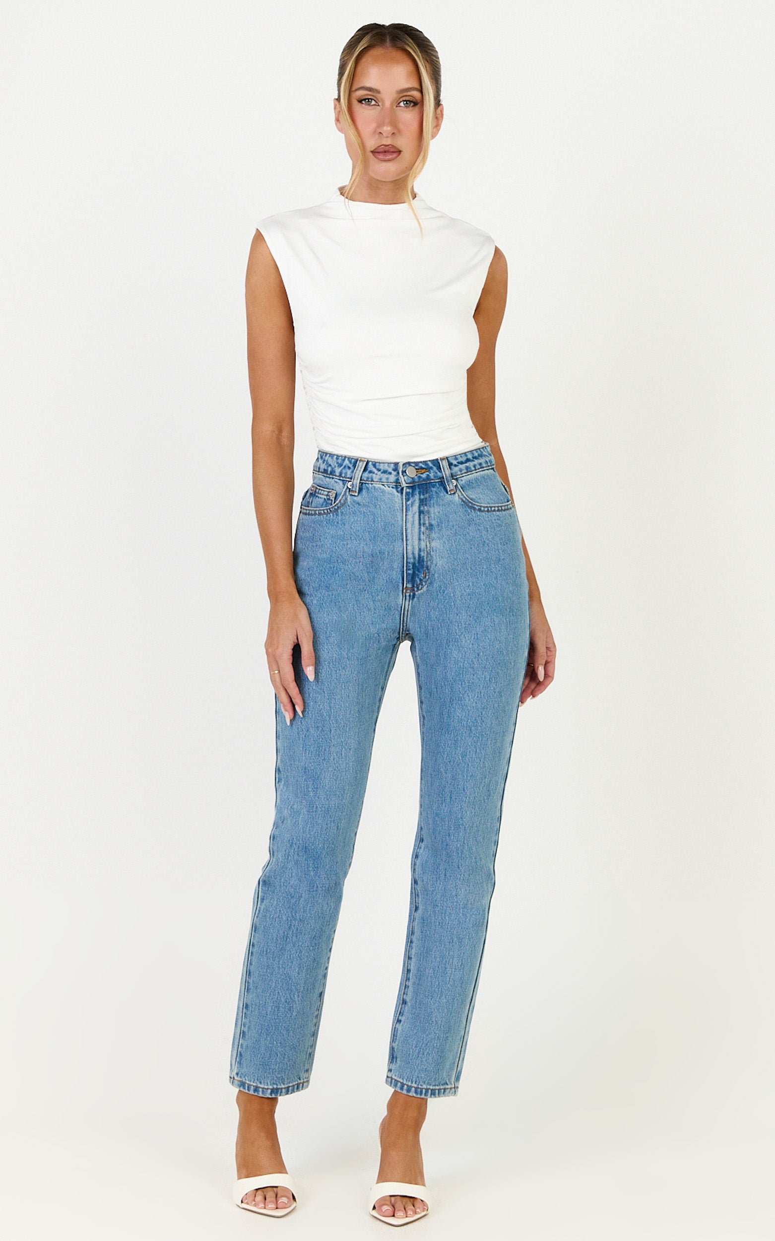 Billie Jeans - High Waisted Recycled Cotton Mom Denim Jeans in Light Mid Blue - View 1