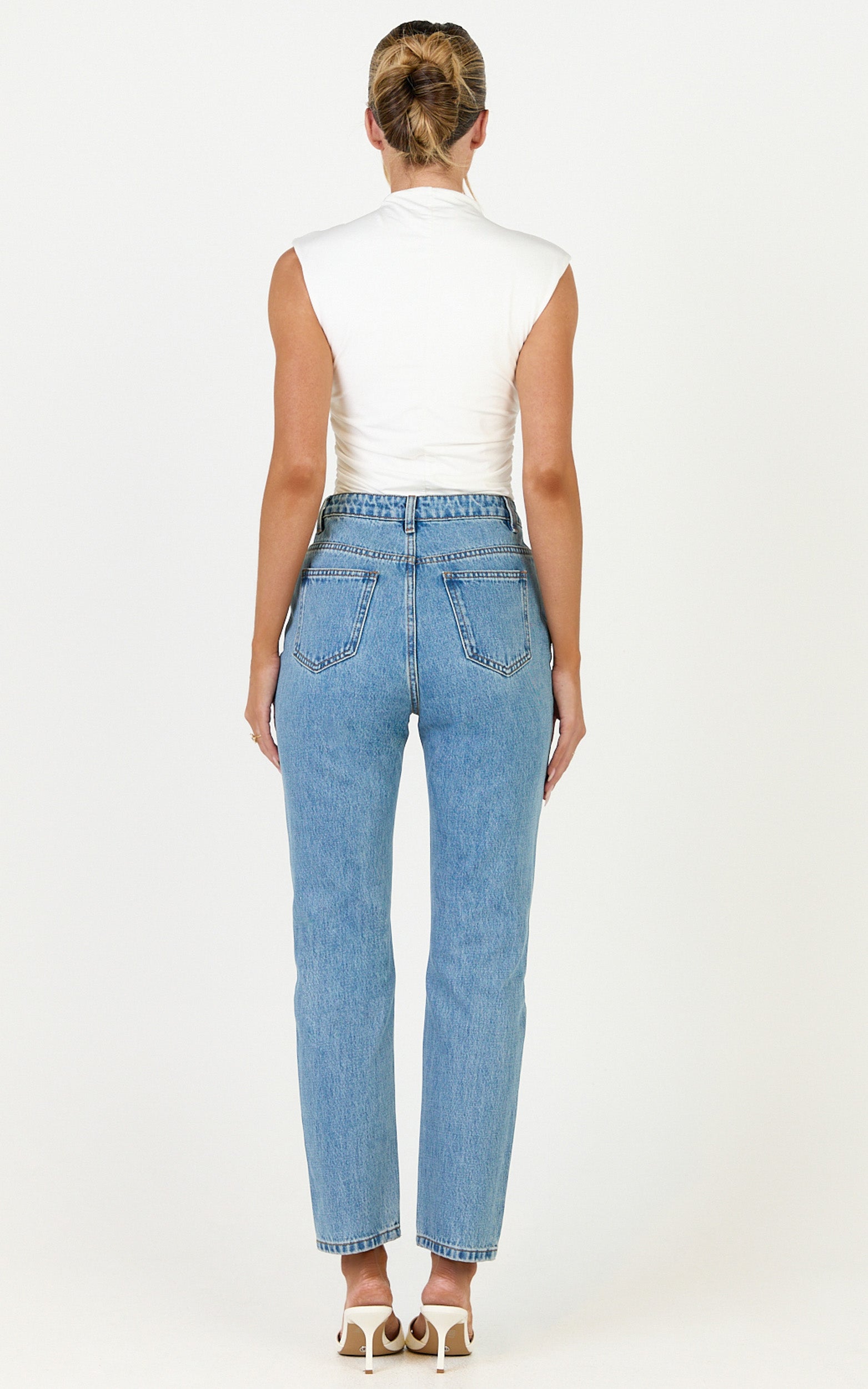 Billie Jeans - High Waisted Recycled Cotton Mom Denim Jeans in Light Mid Blue - View 5