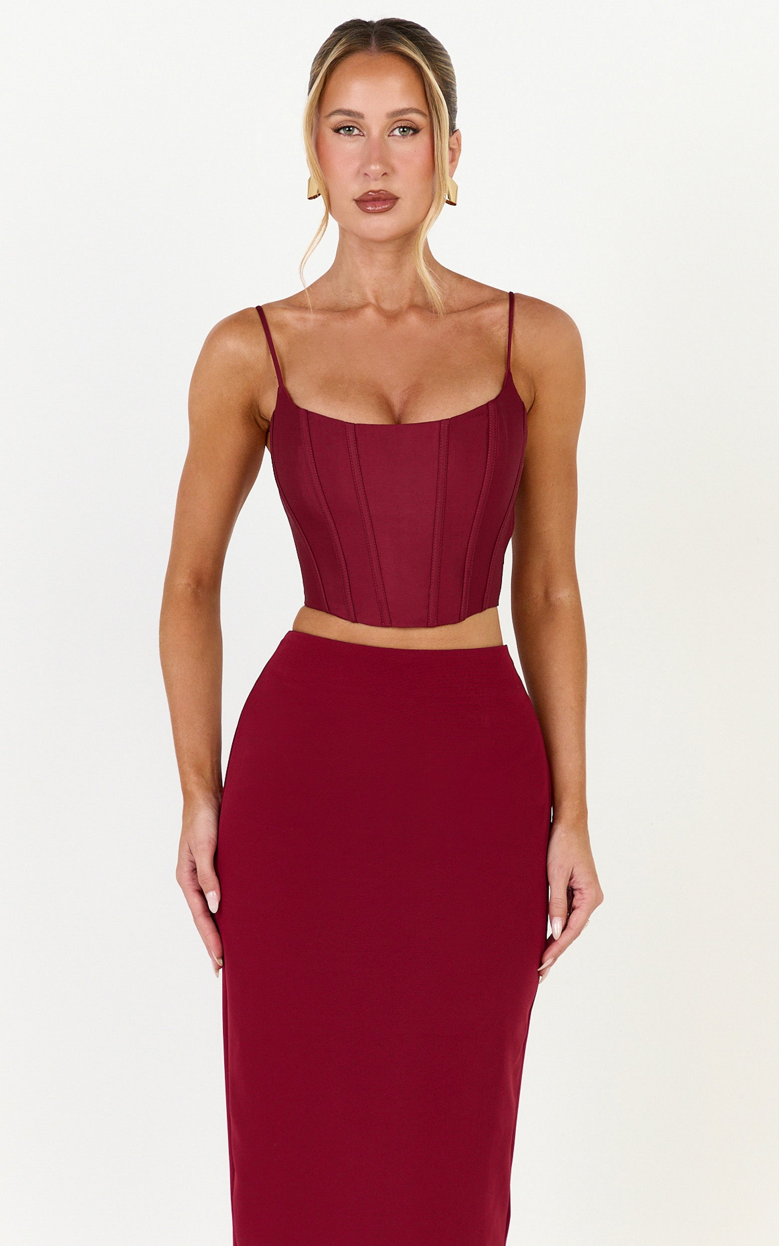 Marais Top - Lace Up Back Corset Top in Wine - View 3