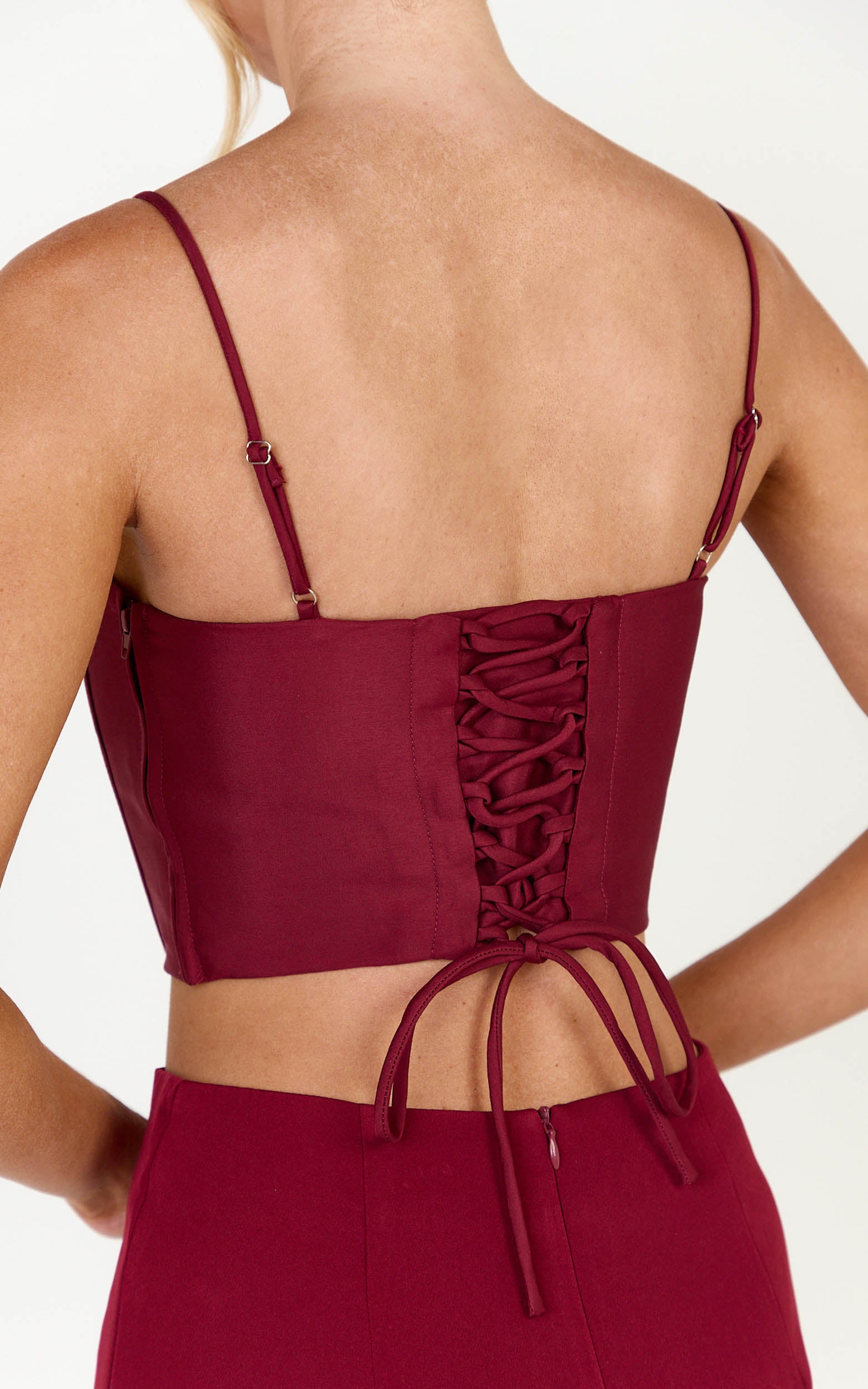 Marais Top - Lace Up Back Corset Top in Wine - View 2