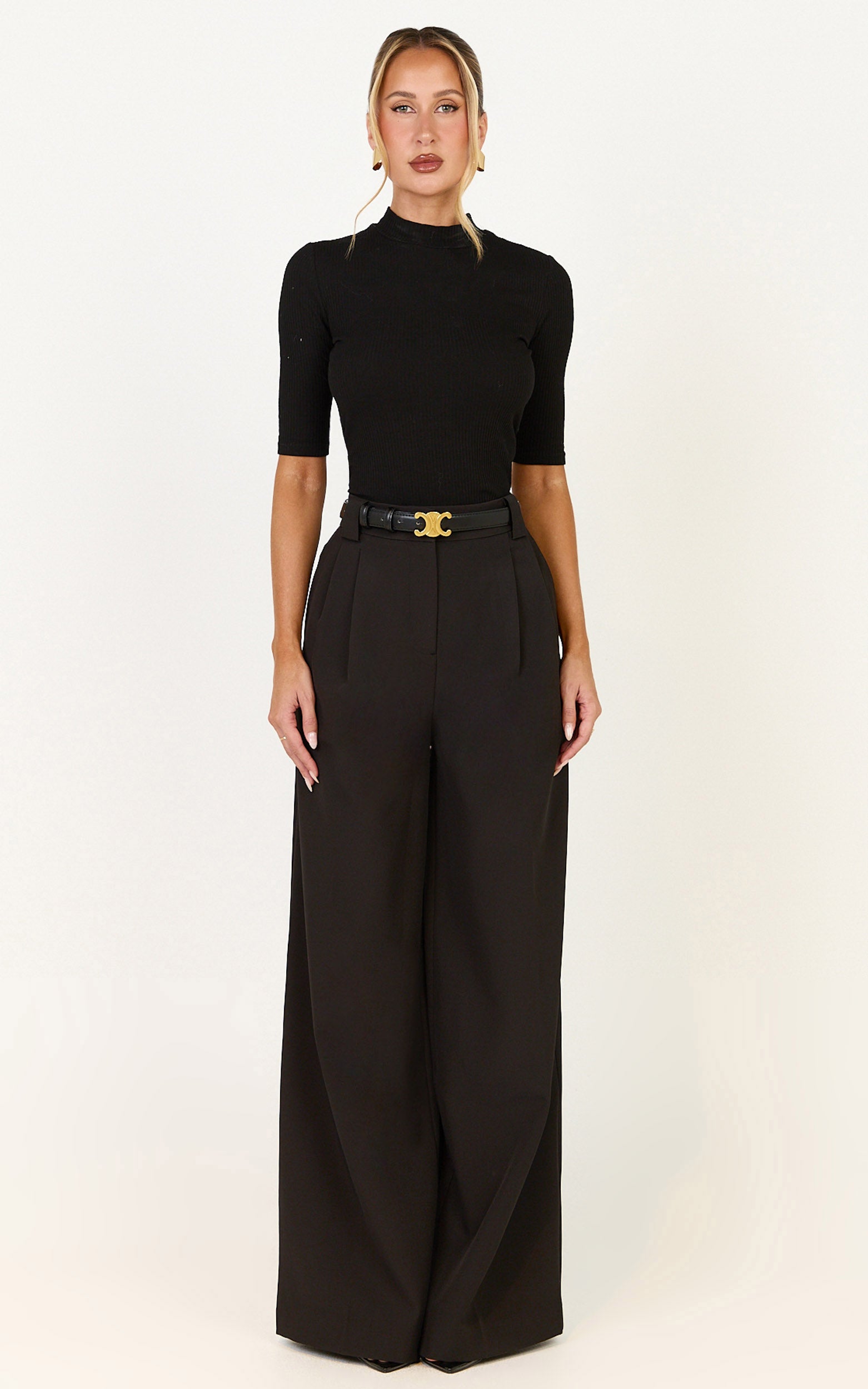 Jane Pants - High Waist Tailored Wide Leg Pants in Black - View 3