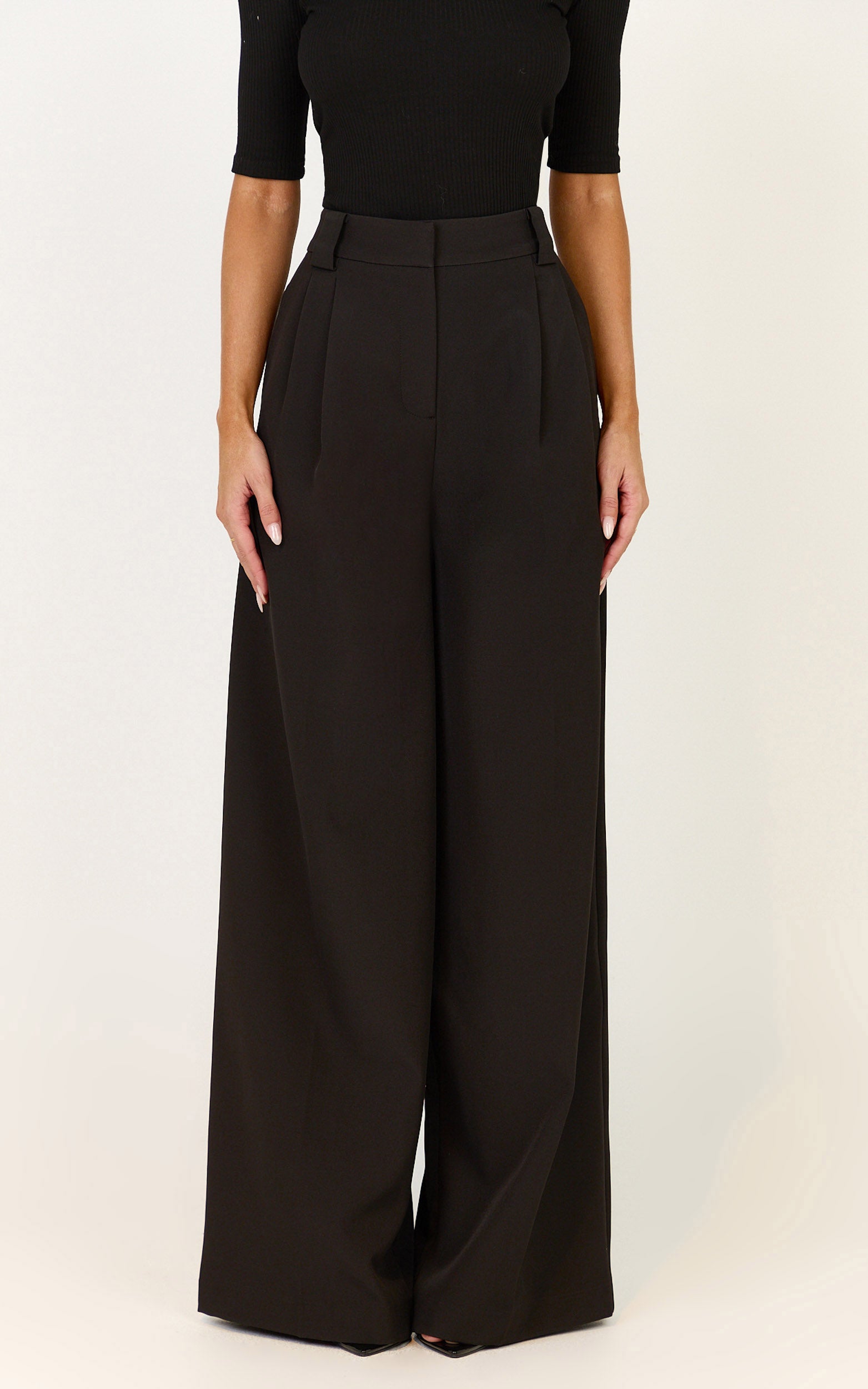 Jane Pants - High Waist Tailored Wide Leg Pants in Black - View 2