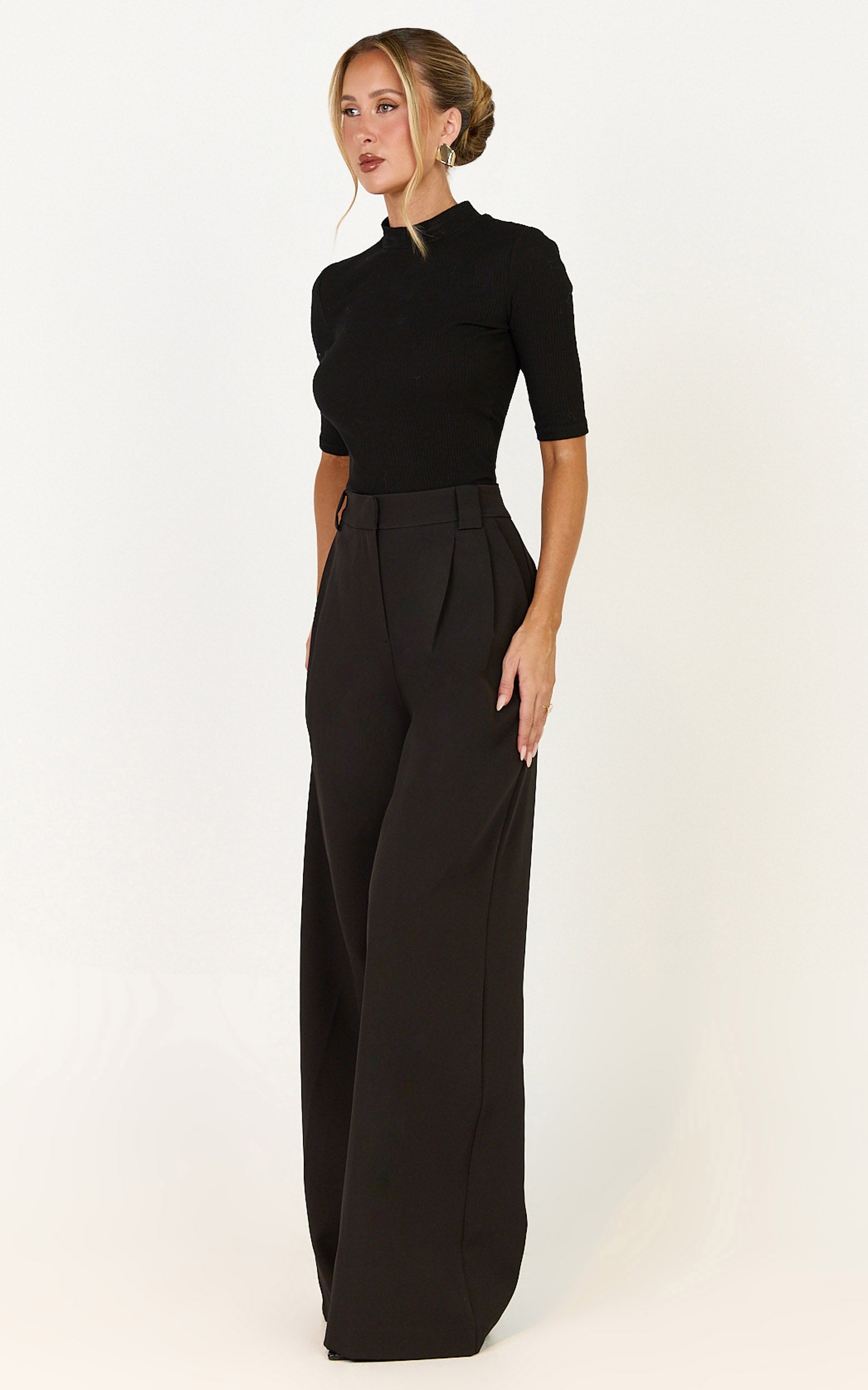 Jane Pants - High Waist Tailored Wide Leg Pants in Black - View 4