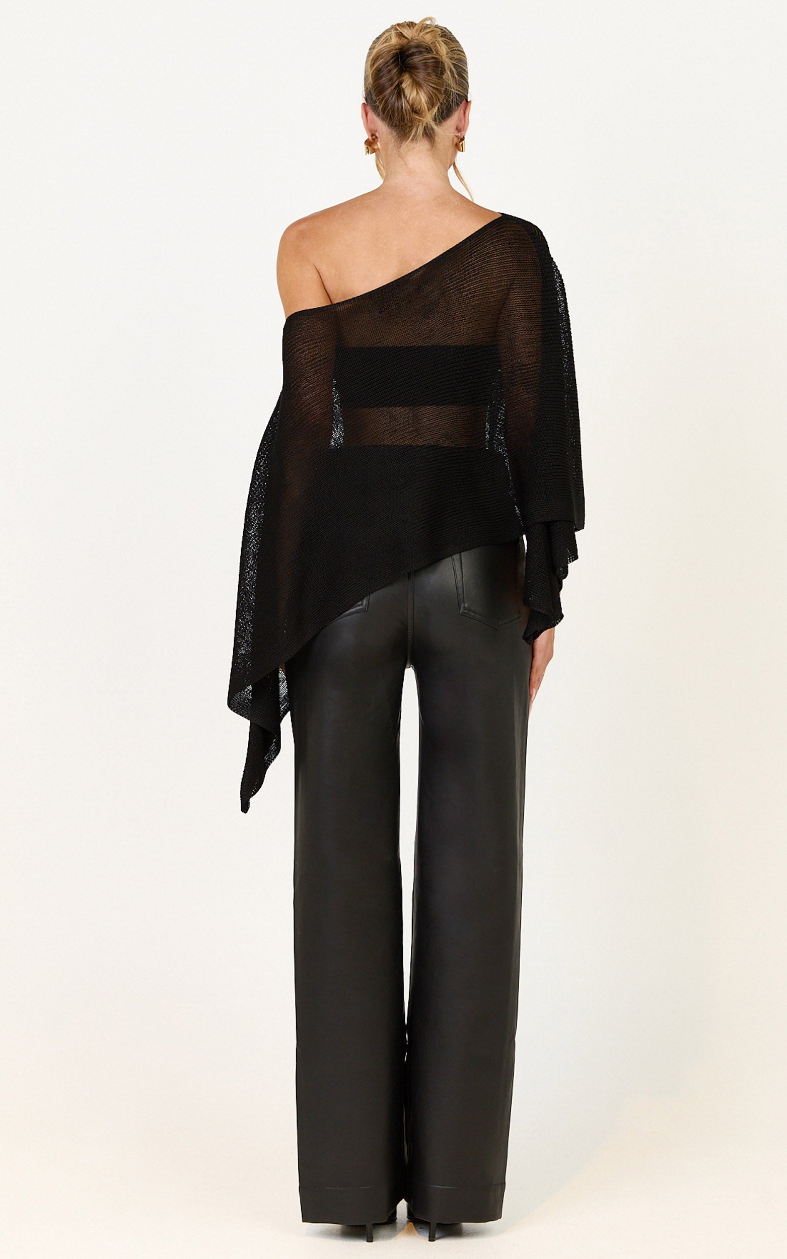 Amarie Top - Sheer Knit Off Shoulder Cape Top in Black - View 5