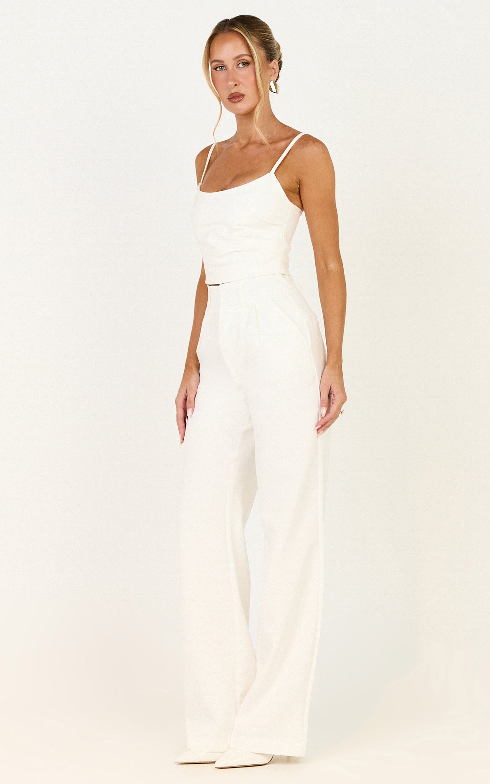 Liora Top - Pin Tucked Scoop Neck Top in White - View 4