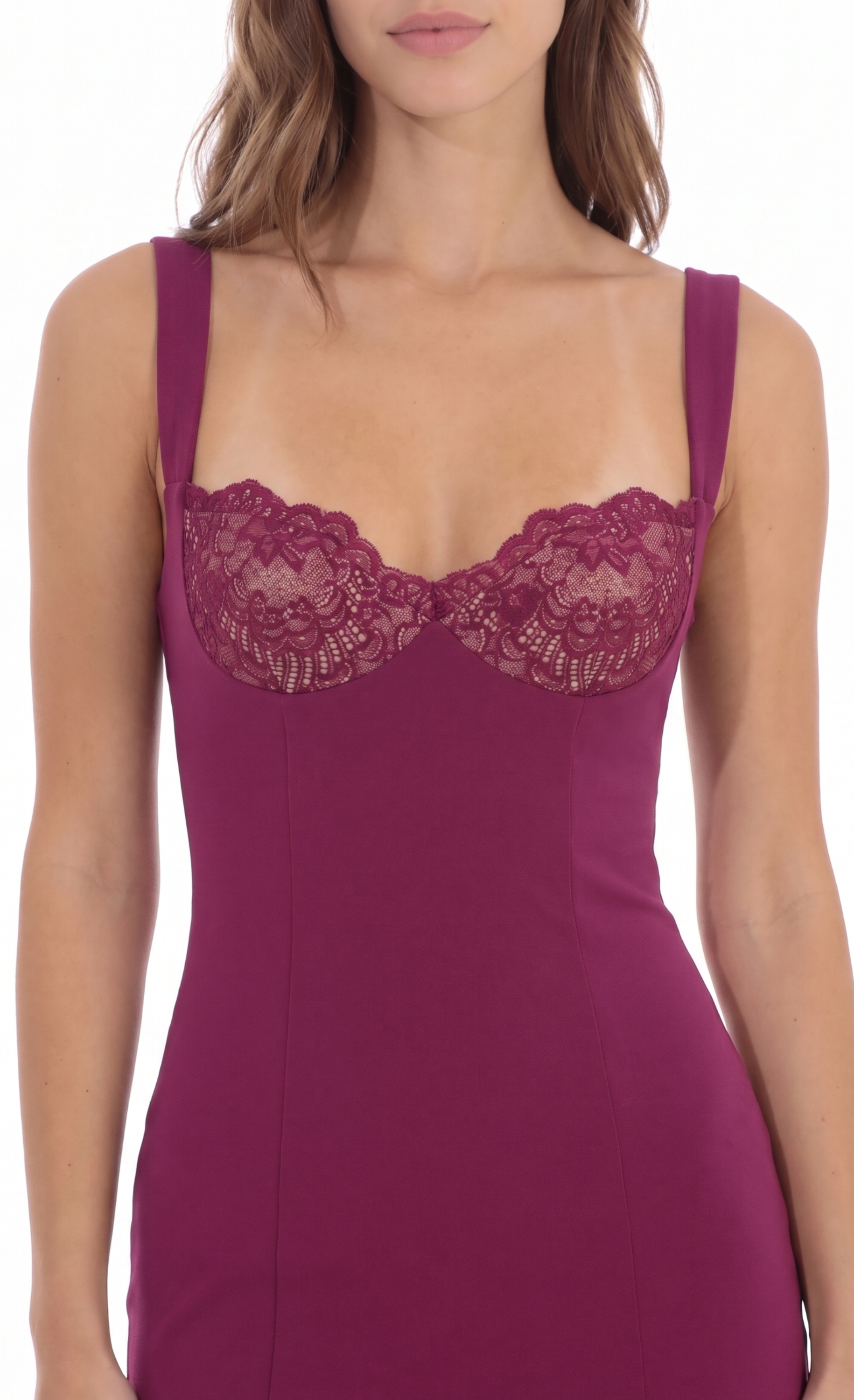 Lace Bust Bodycon Dress in Plum - view 4