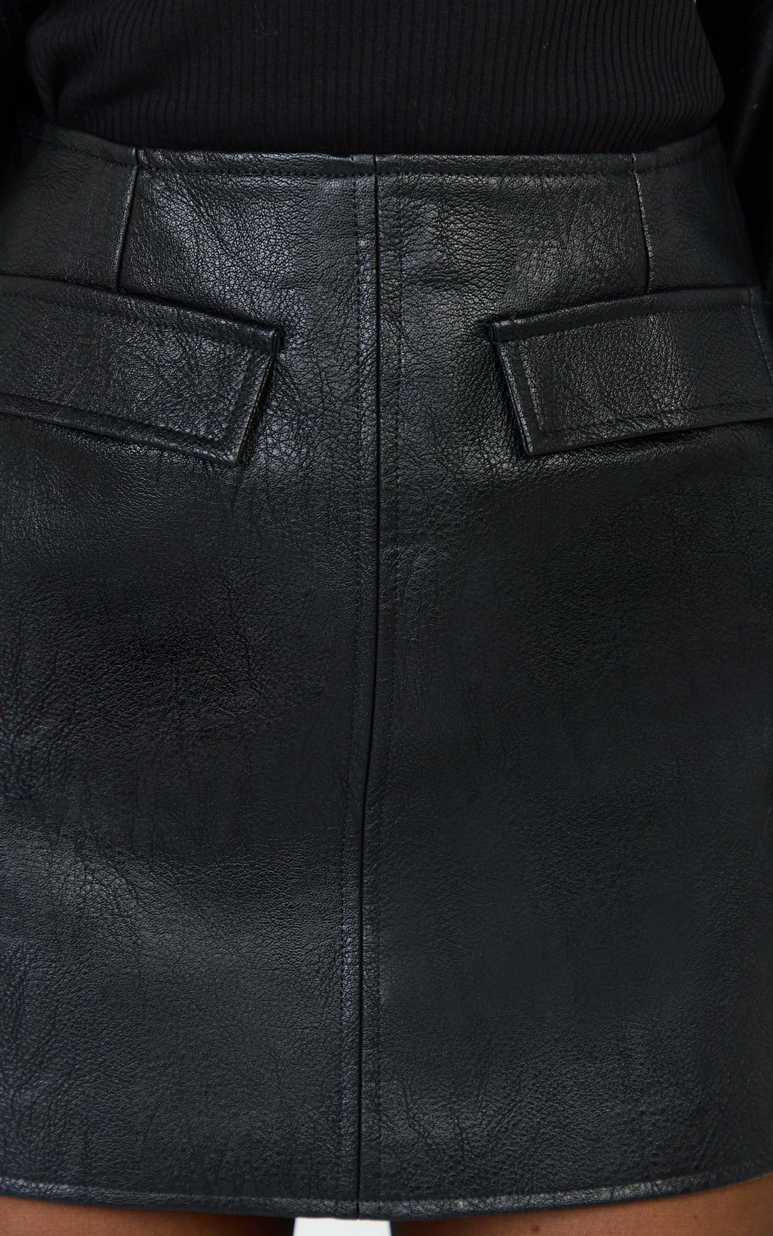 Lumi Mini Skirt - Faux Leather Pocket Detail Mini Skirt in Black - View 7